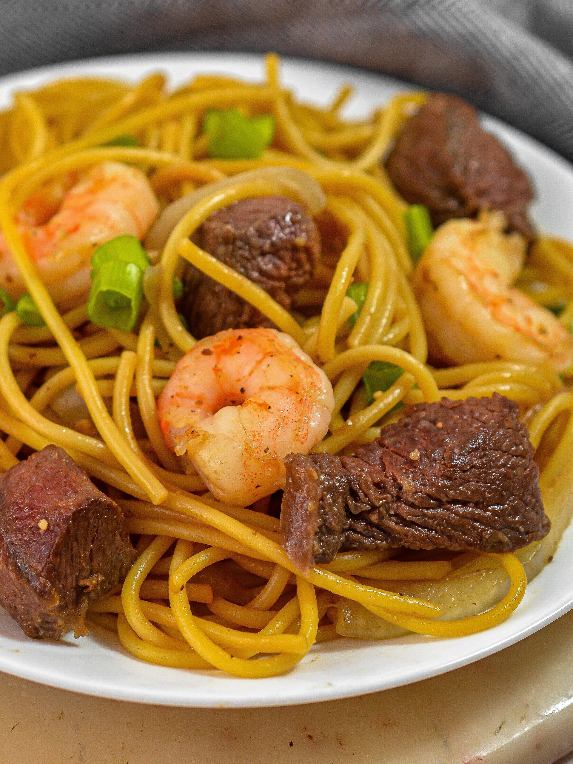 teriyaki noodles, teriyaki noodles recipe, shrimp and steak teriyaki noodles recipe