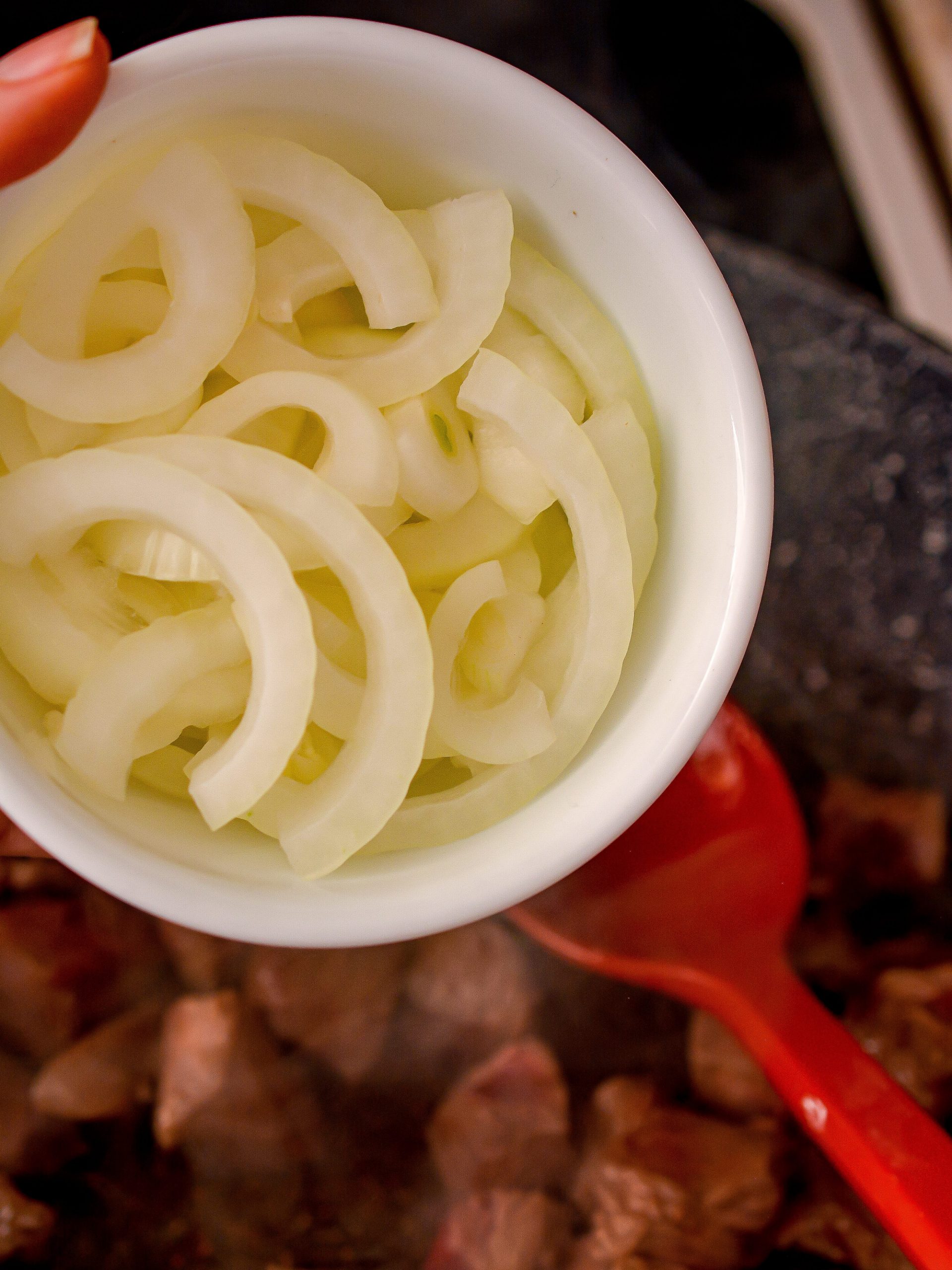 Saute until ½ way cooked through, then add in the sliced onion.