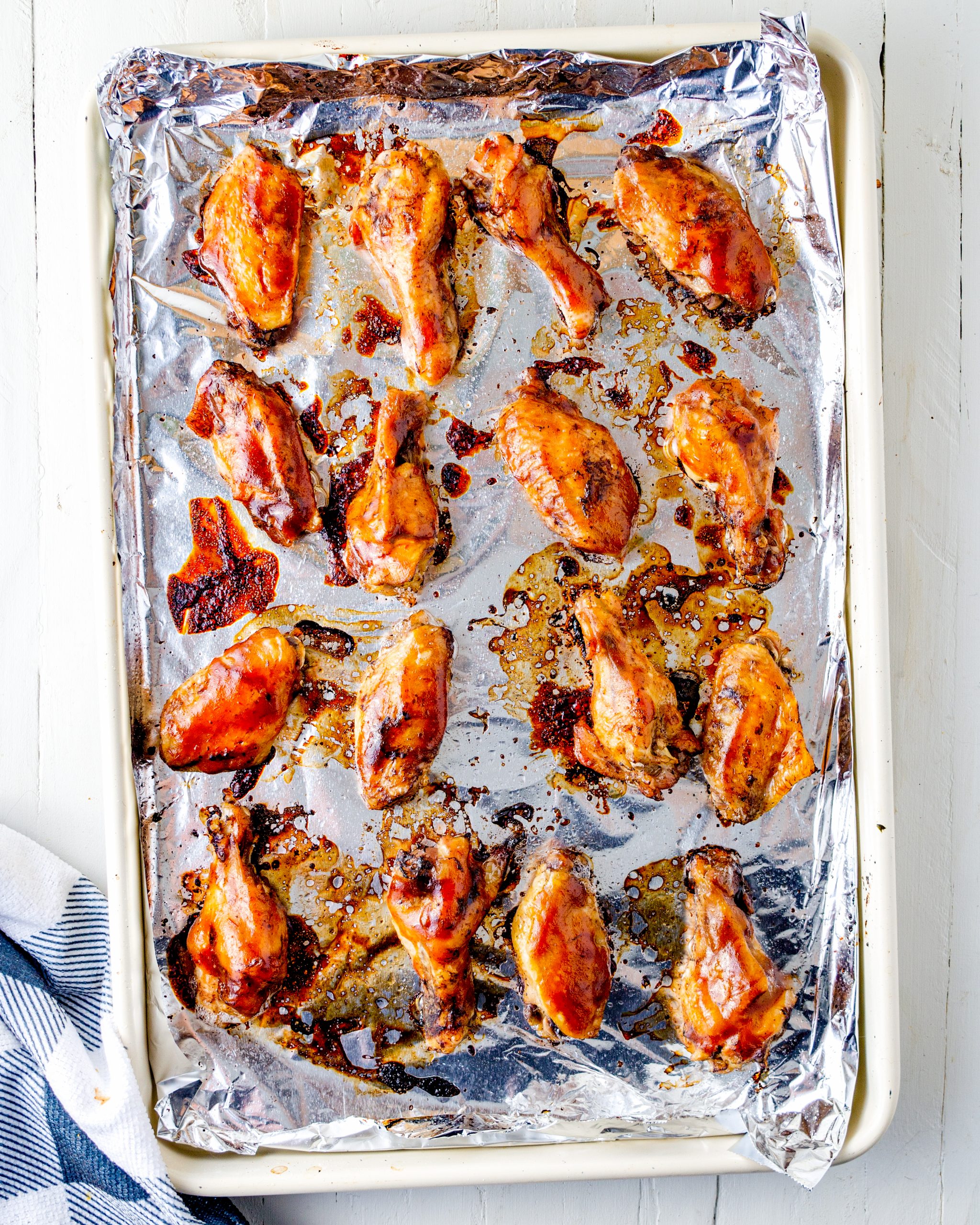 Bake the wings or drummies in a 350-degree oven for 10-15 minutes until the bbq sauce has caramelized.