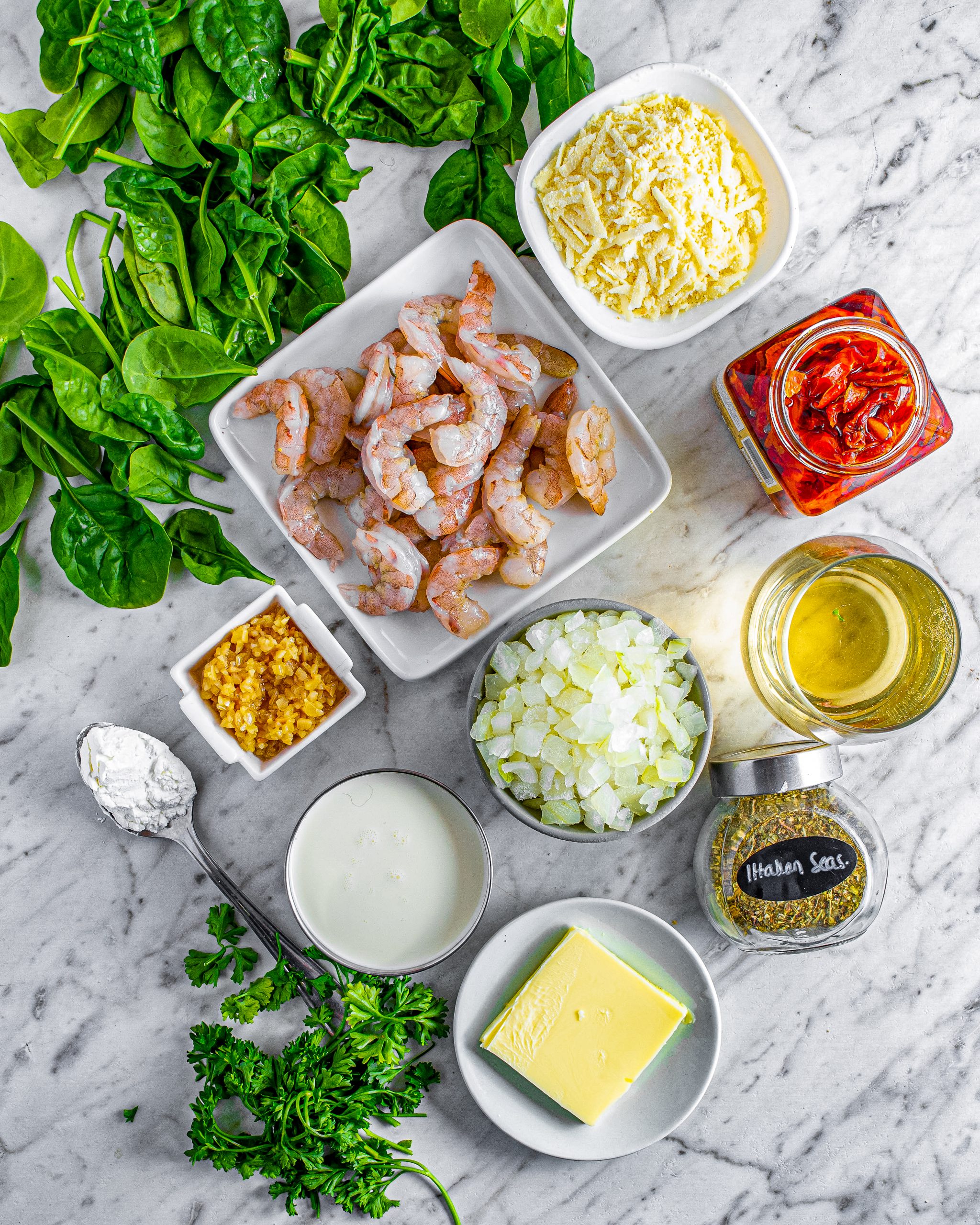 Tuscan Shrimp Pasta ingredients