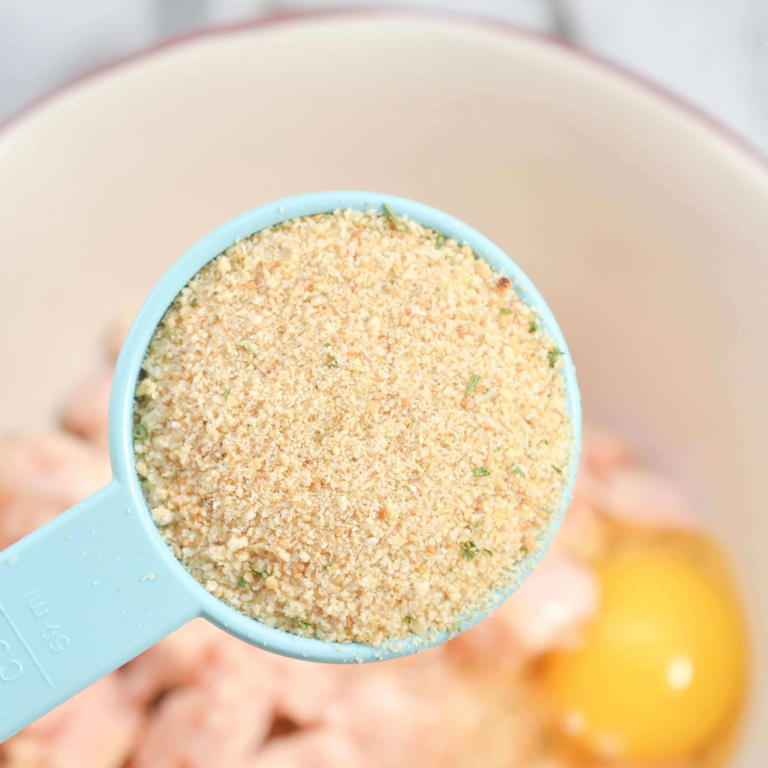 mix the chicken, egg, and breadcrumbs.