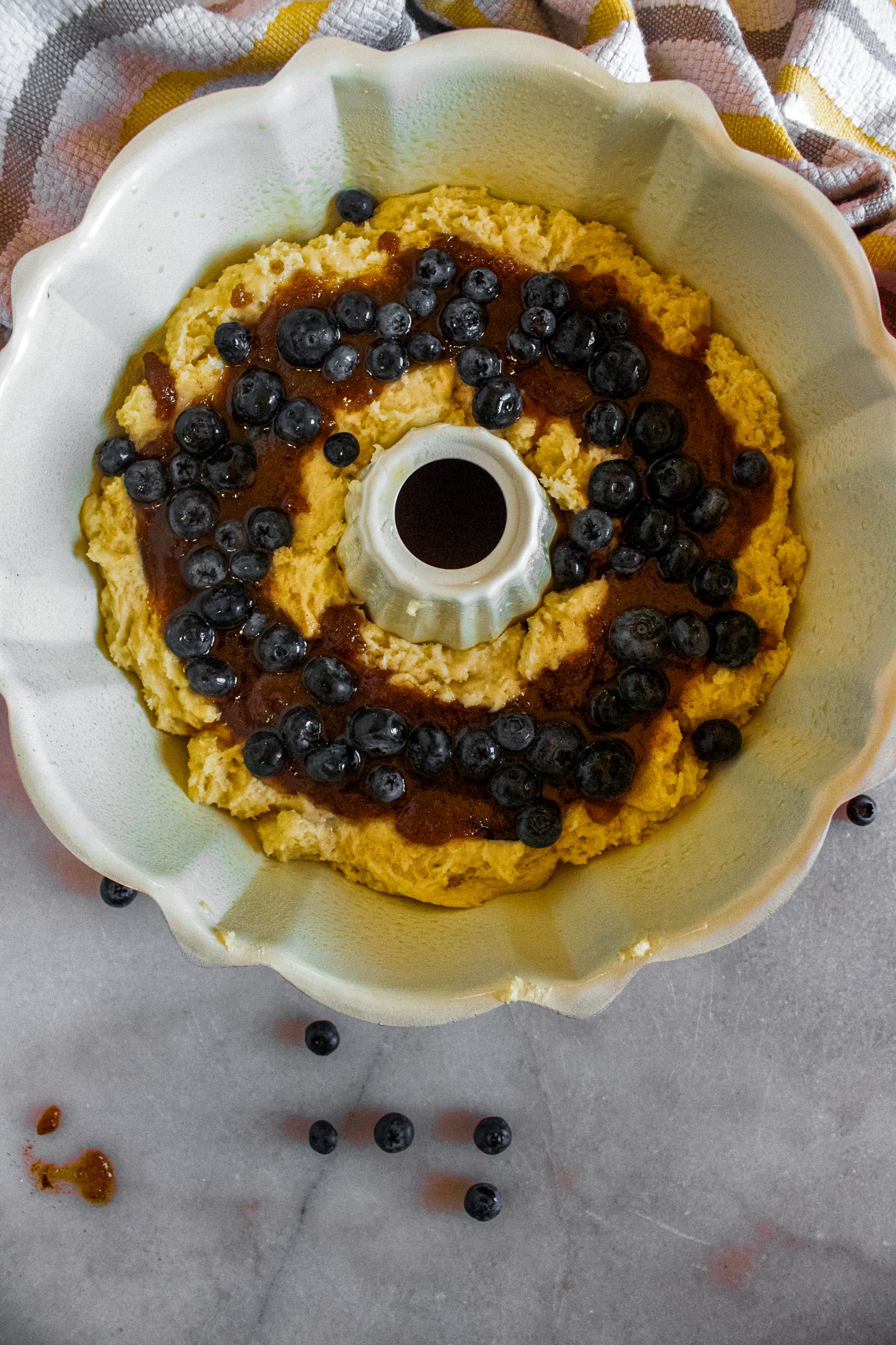 Top with ½ of the blueberries.