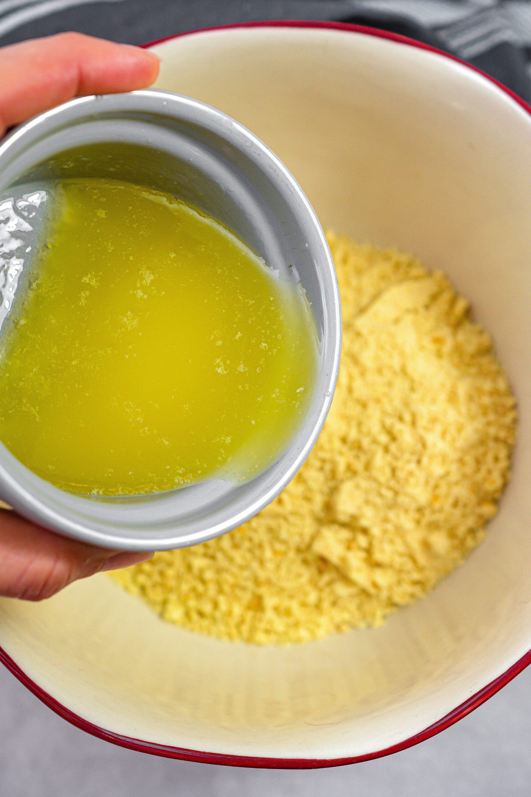 add the melted butter to a bowl and stir to combine well.