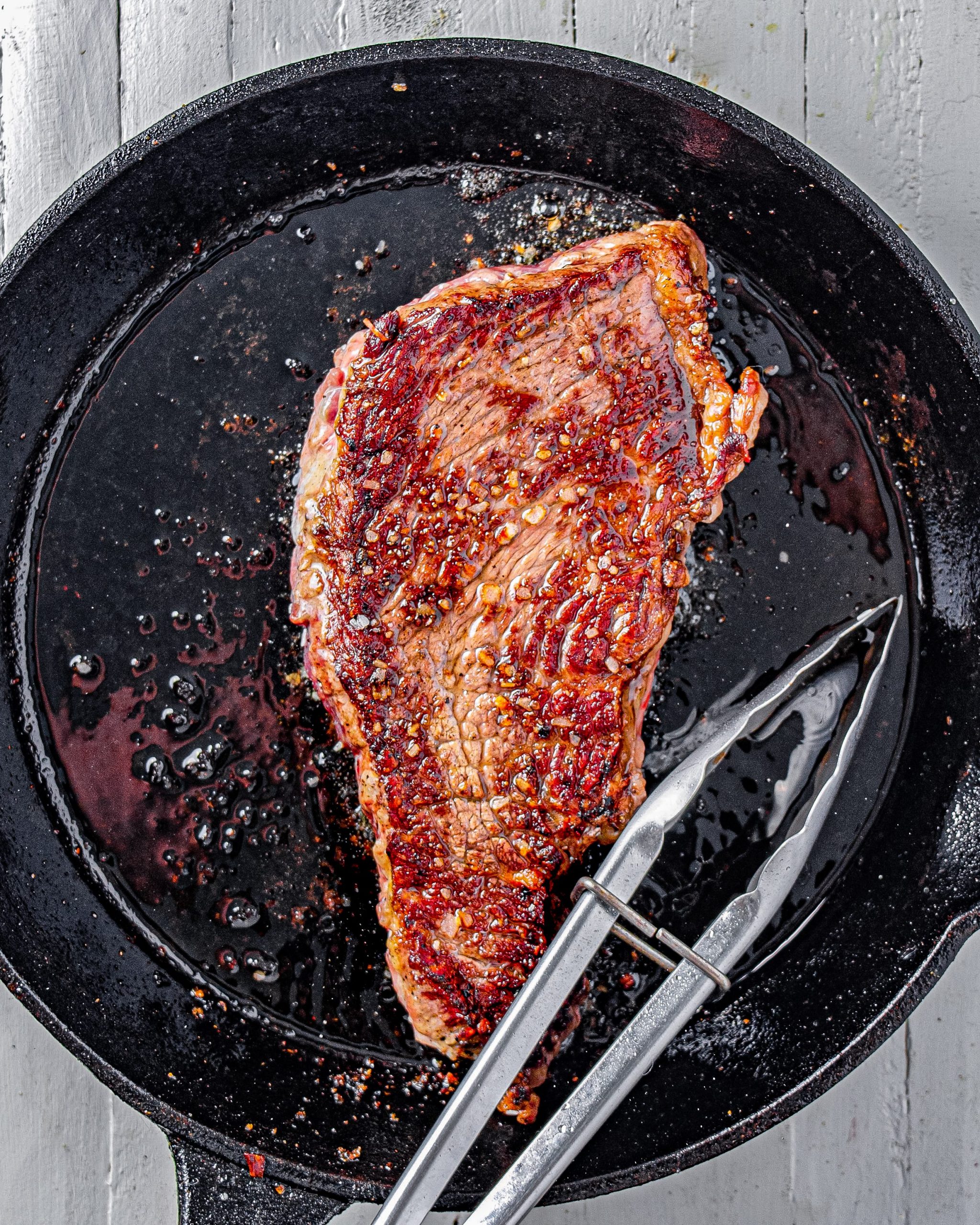 Sear the steak well on both sides, and cook until done to your liking. 