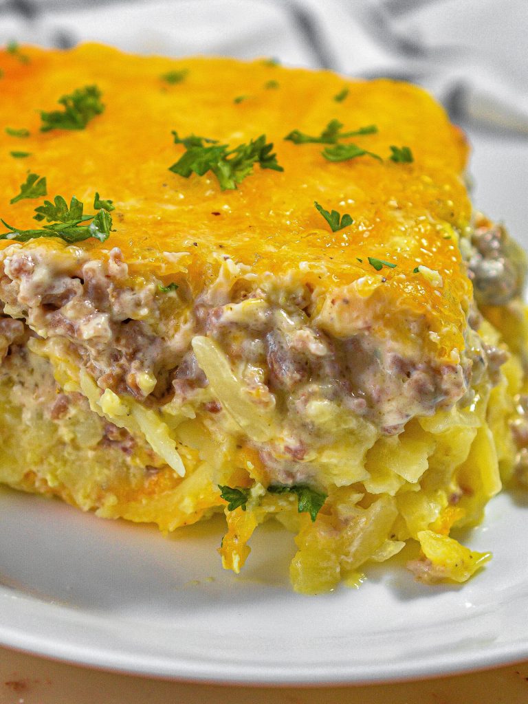 Sausage, Egg, and Cream Cheese Hashbrown Casserole - Sweet Pea's Kitchen