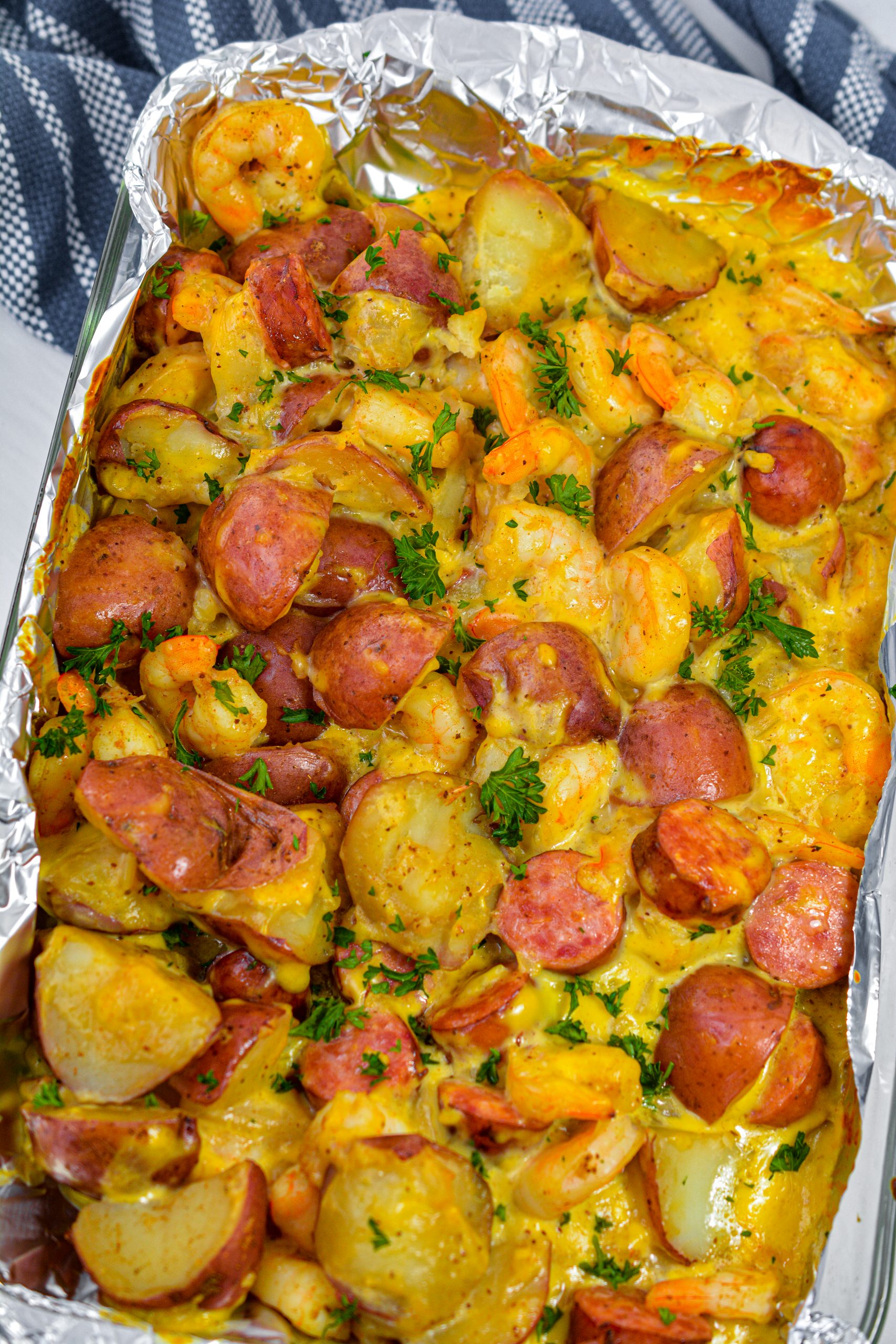 seafood loaded potato pan, seafood loaded potato pan recipe, seafood loaded potato