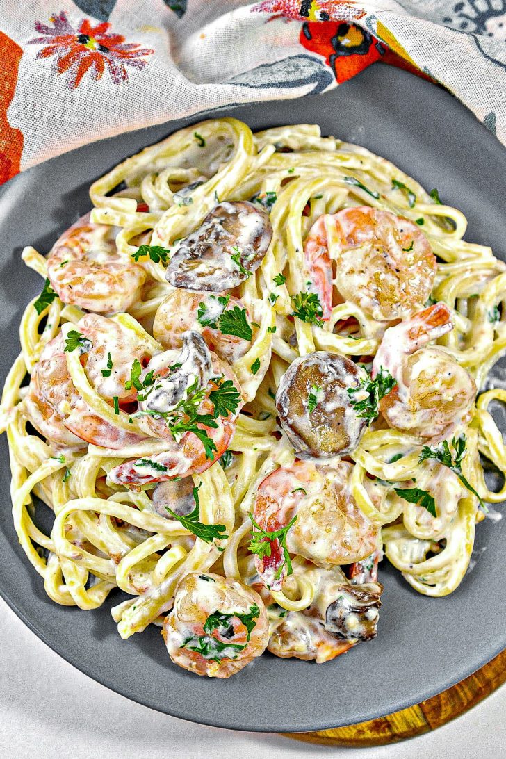 Shrimp and Mushroom Linguini with Cheese Creamy Herb Sauce - Sweet Pea's Kitchen