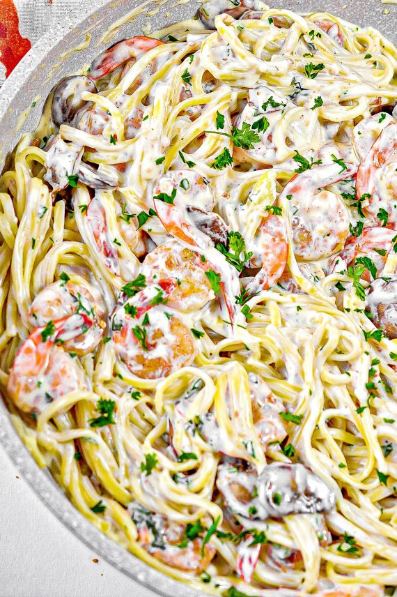 Shrimp and Mushroom Linguini with Cheese Creamy Herb Sauce Sweet Pea