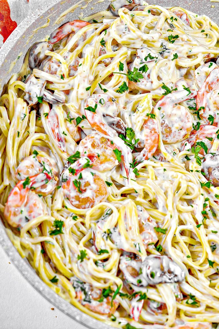 Shrimp and Mushroom Linguini with Cheese Creamy Herb Sauce Sweet Pea