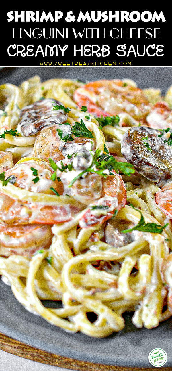 Shrimp and Mushroom Linguini with Cheese Creamy Herb Sauce pinterest