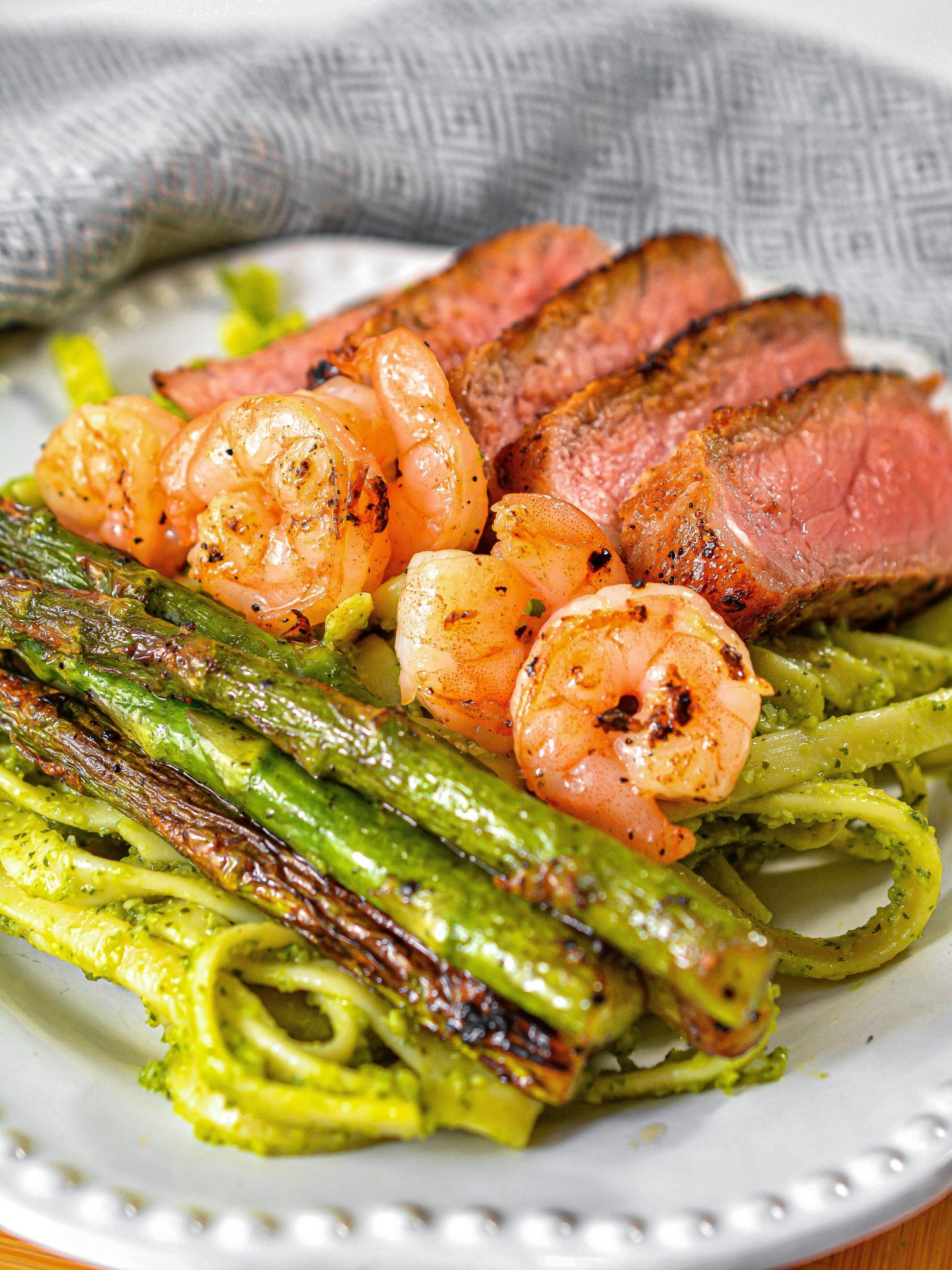 Steak and Shrimp Pesto Sauce Linguini - Sweet Pea's Kitchen