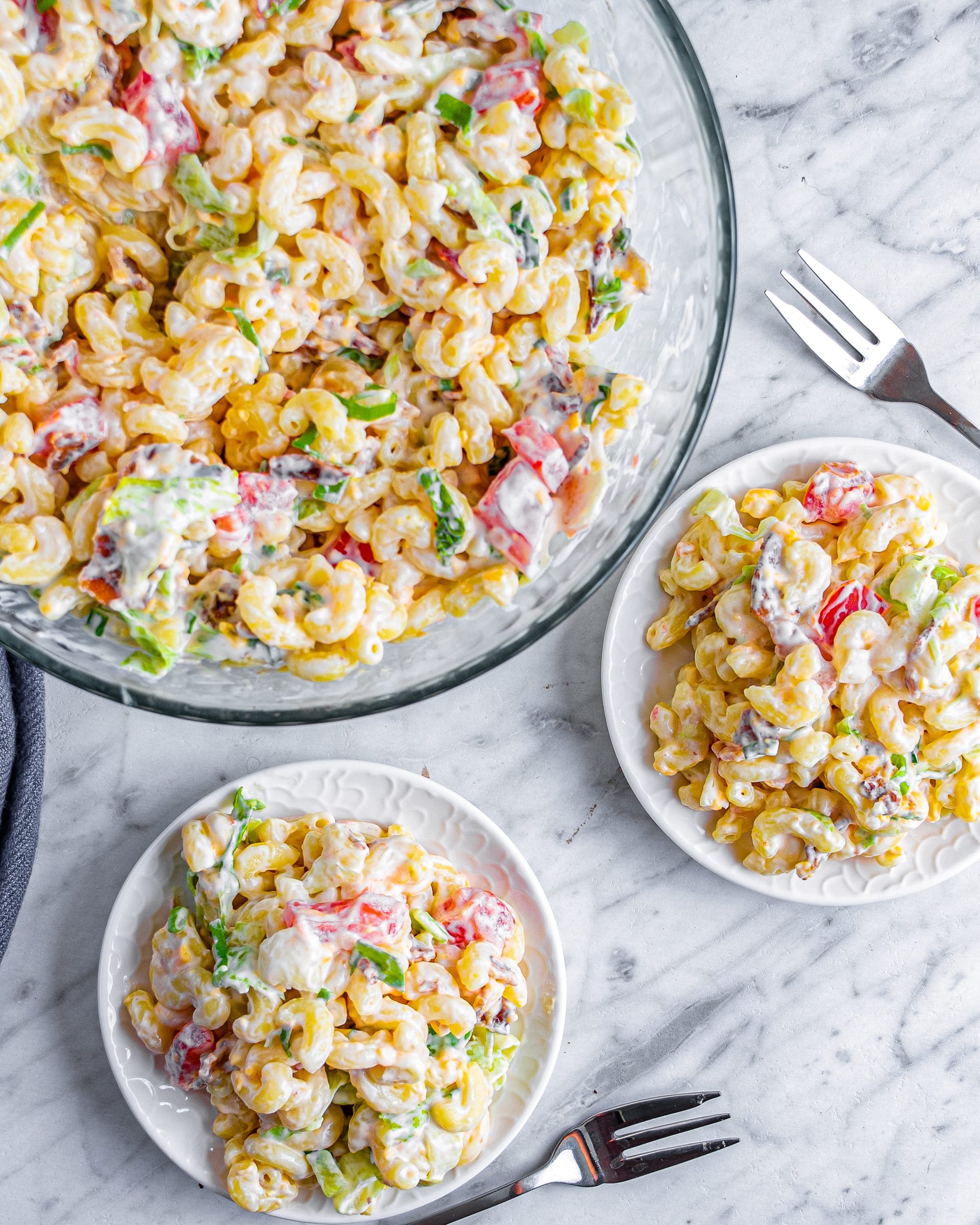 blt pasta salad, blt salad with pasta, pasta salad spinach