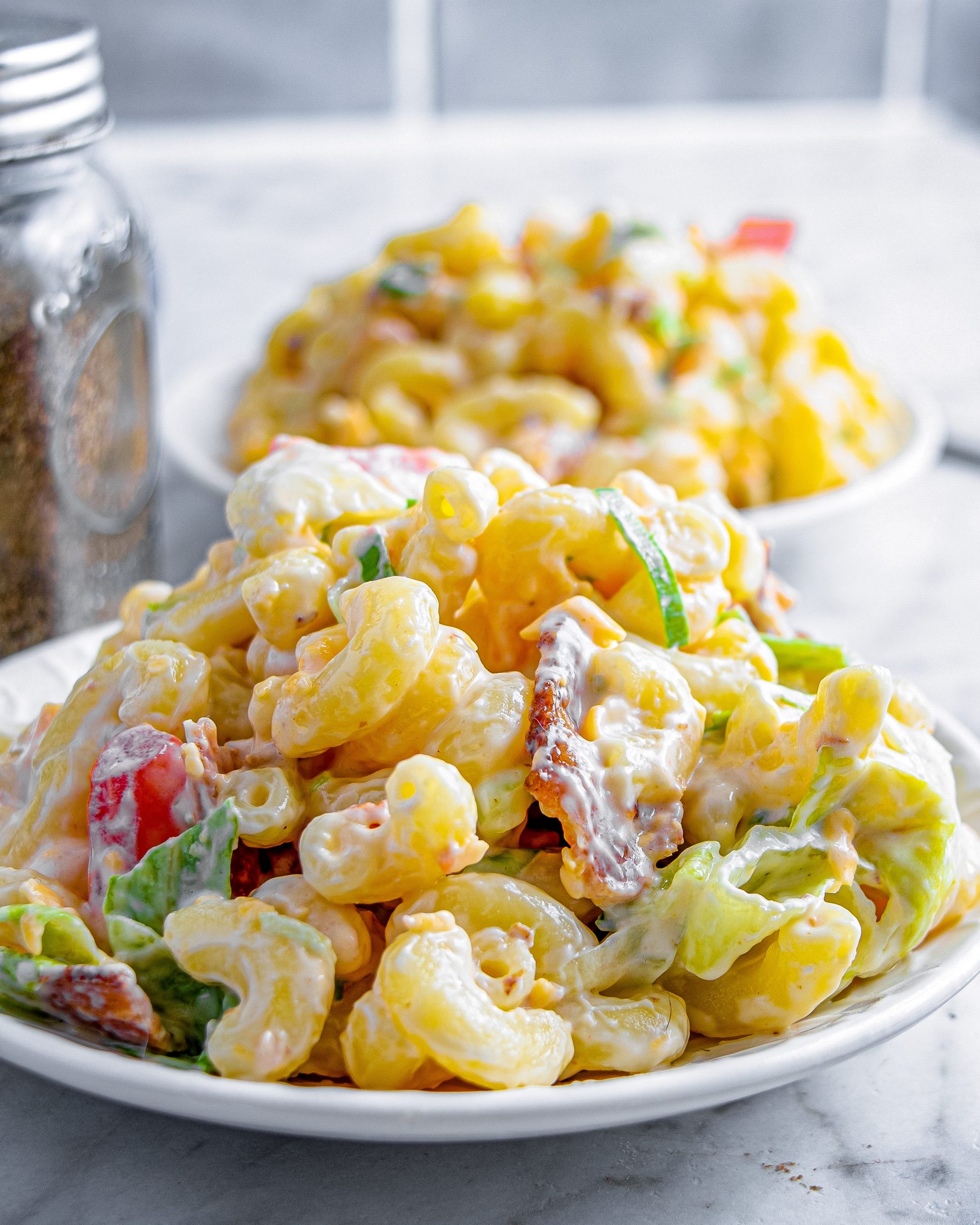 blt pasta salad, blt salad with pasta, pasta salad spinach