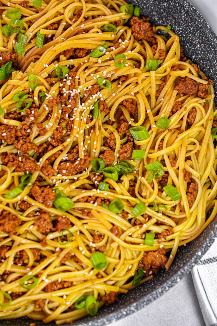 ​​​mongolian ground beef noodles, mongolian noodles, beef and noodles recipe