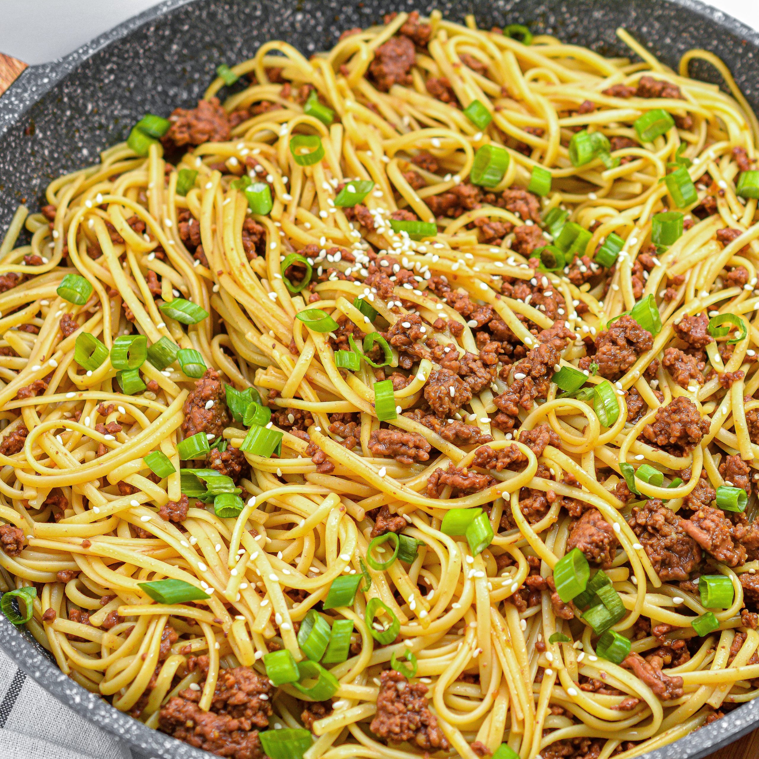 ​​​mongolian ground beef noodles, mongolian noodles, beef and noodles recipe