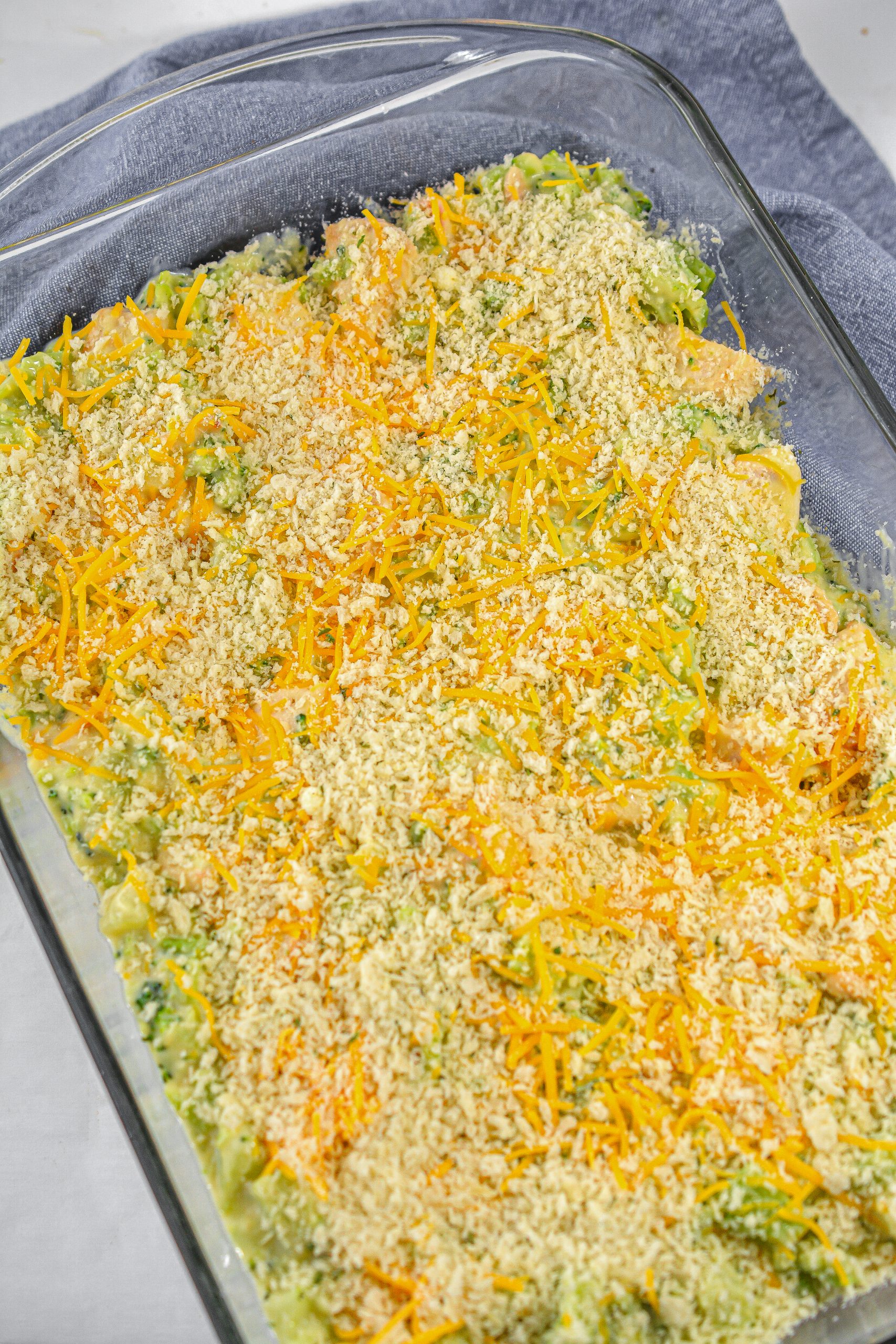 Sprinkle the breadcrumb mixture over the casserole.
