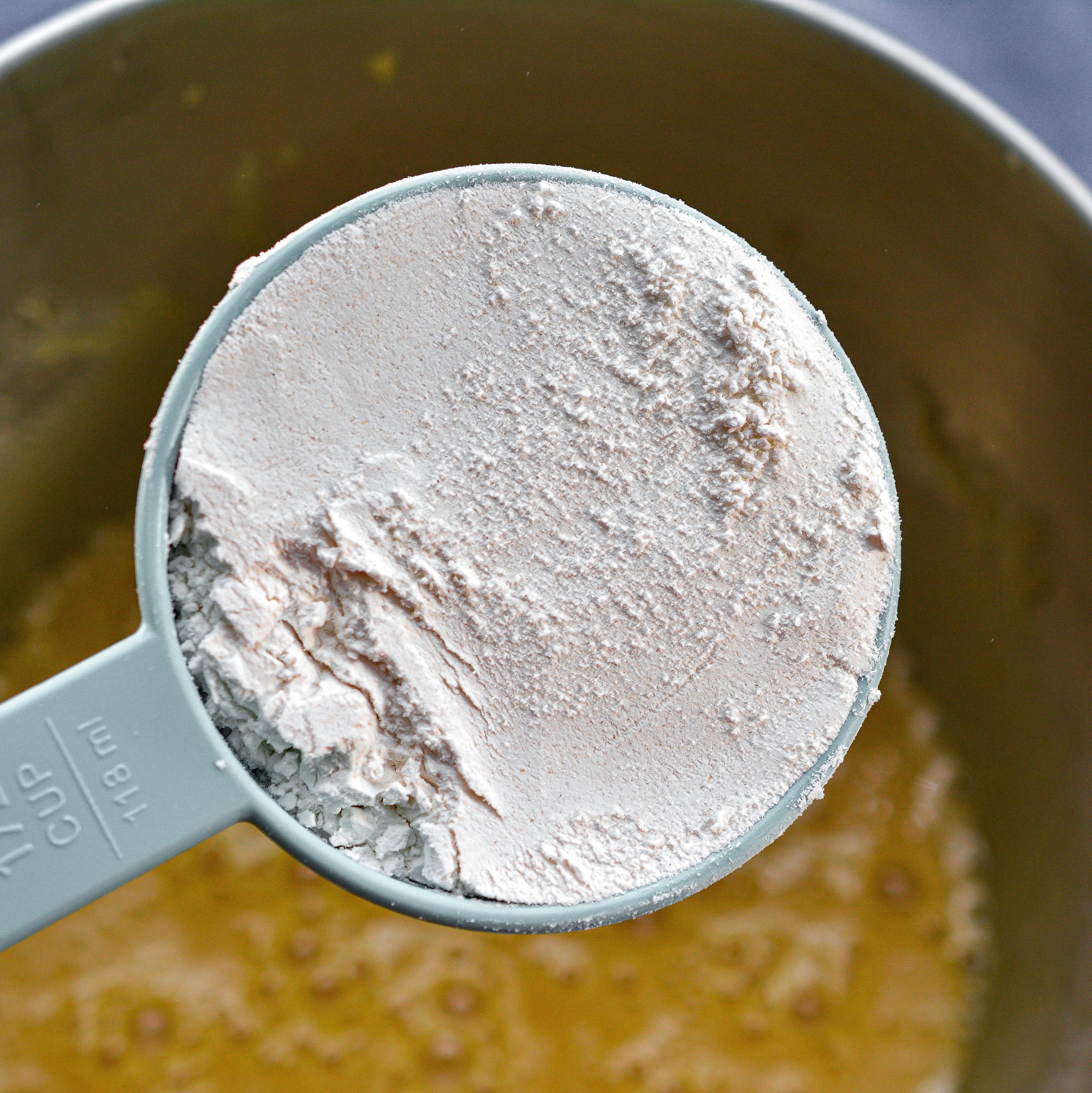 Add the 1 ½ cups of self-rising flour to the mixing bowl.