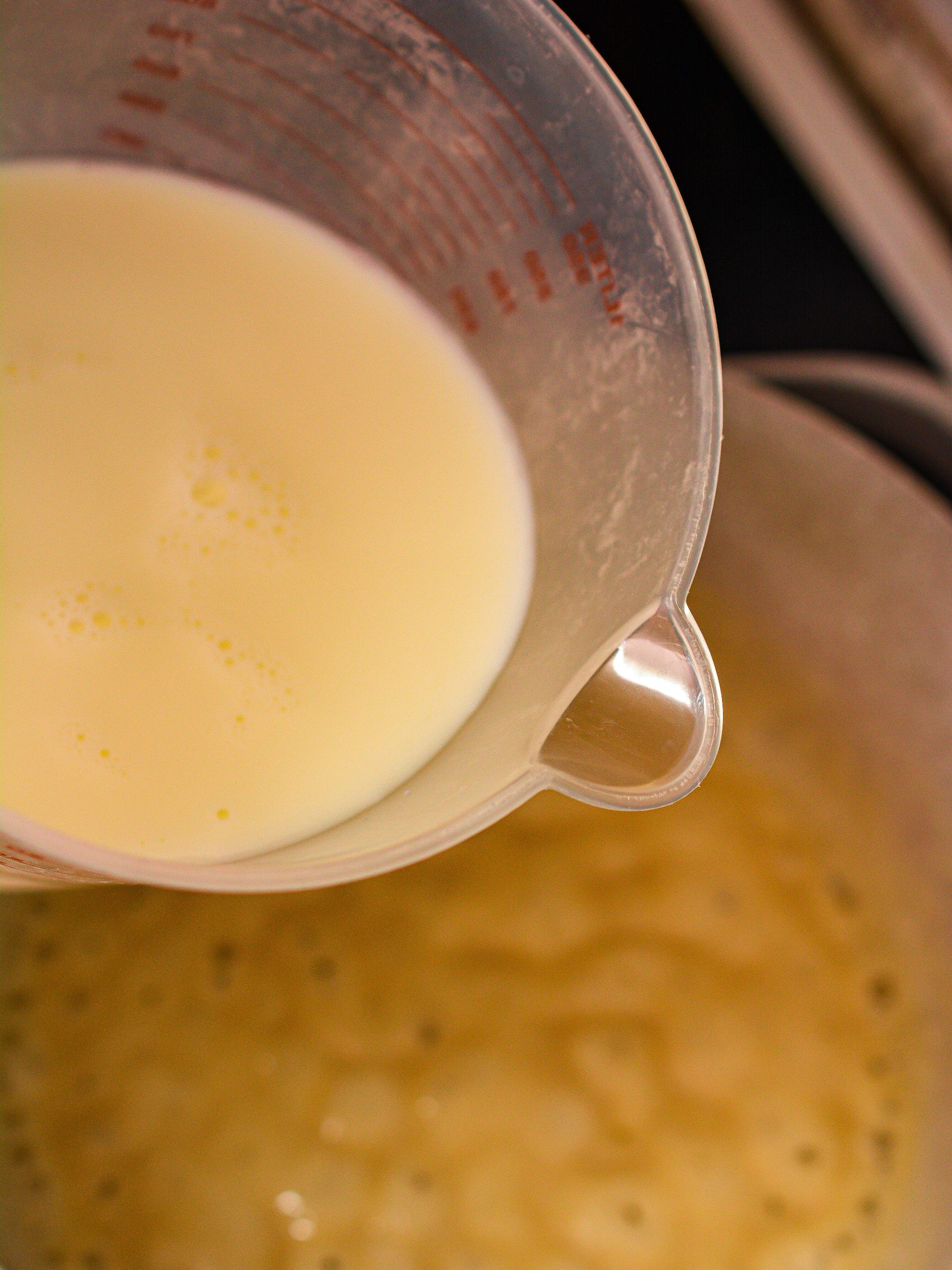 Stir in the milk until smooth.