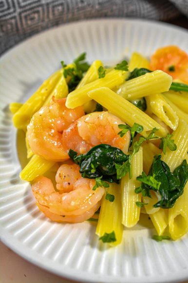 Cheese Shrimp Penne Pasta and Spinach - Sweet Pea's Kitchen