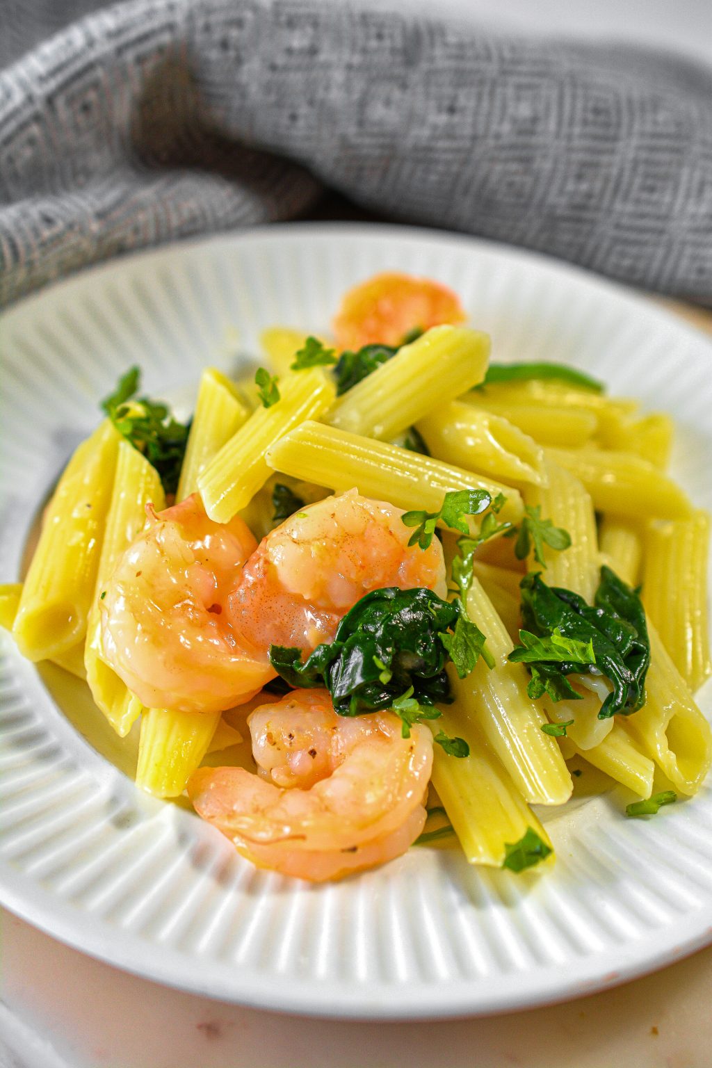 Cheese Shrimp Penne Pasta and Spinach - Sweet Pea's Kitchen