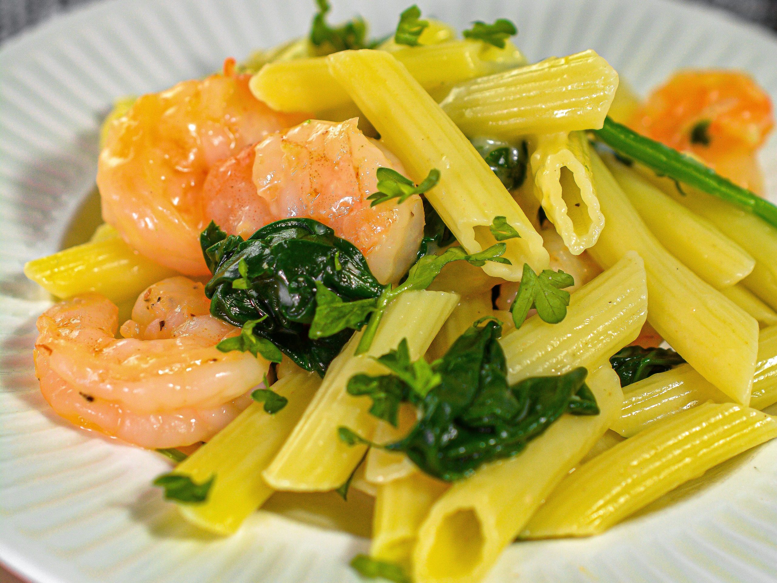 Cheese Shrimp Penne Pasta and Spinach - Sweet Pea's Kitchen