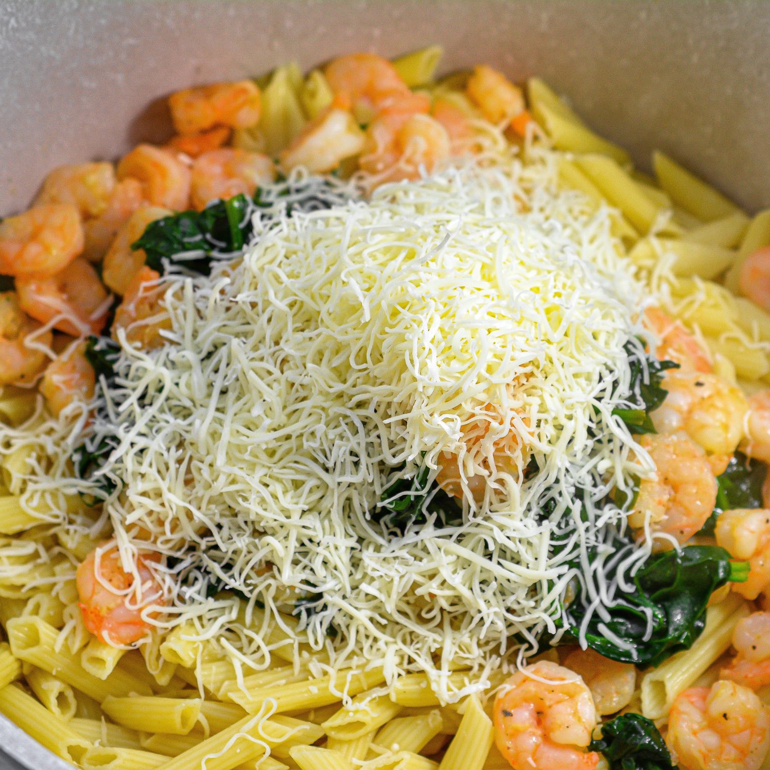 Cheese Shrimp Penne Pasta and Spinach - Sweet Pea's Kitchen