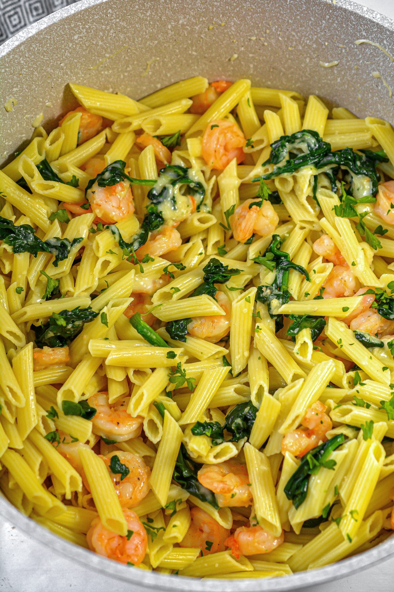 Cheese Shrimp Penne Pasta and Spinach - Sweet Pea's Kitchen