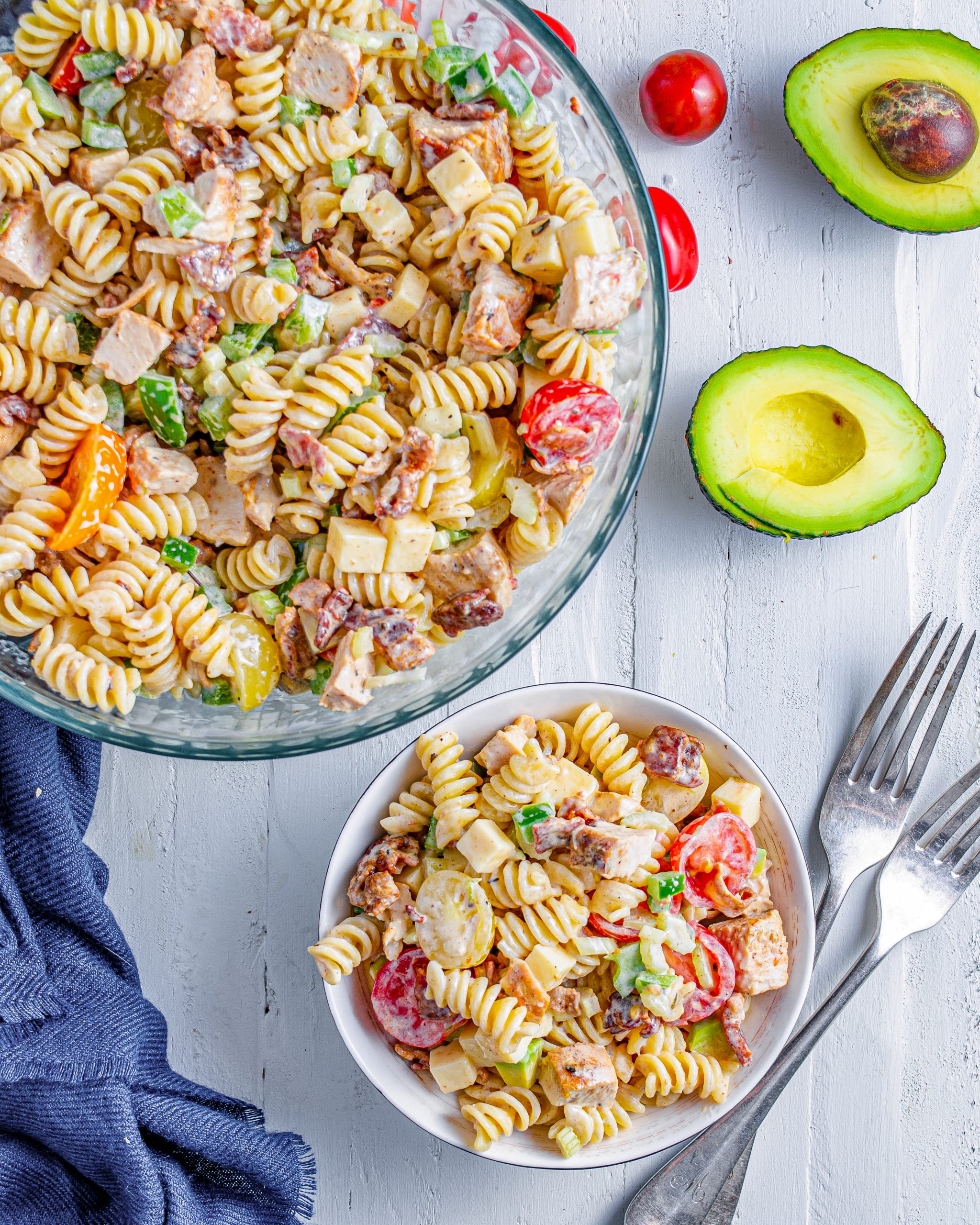 chicken club pasta salad, chicken pasta salad, pasta salad with chicken