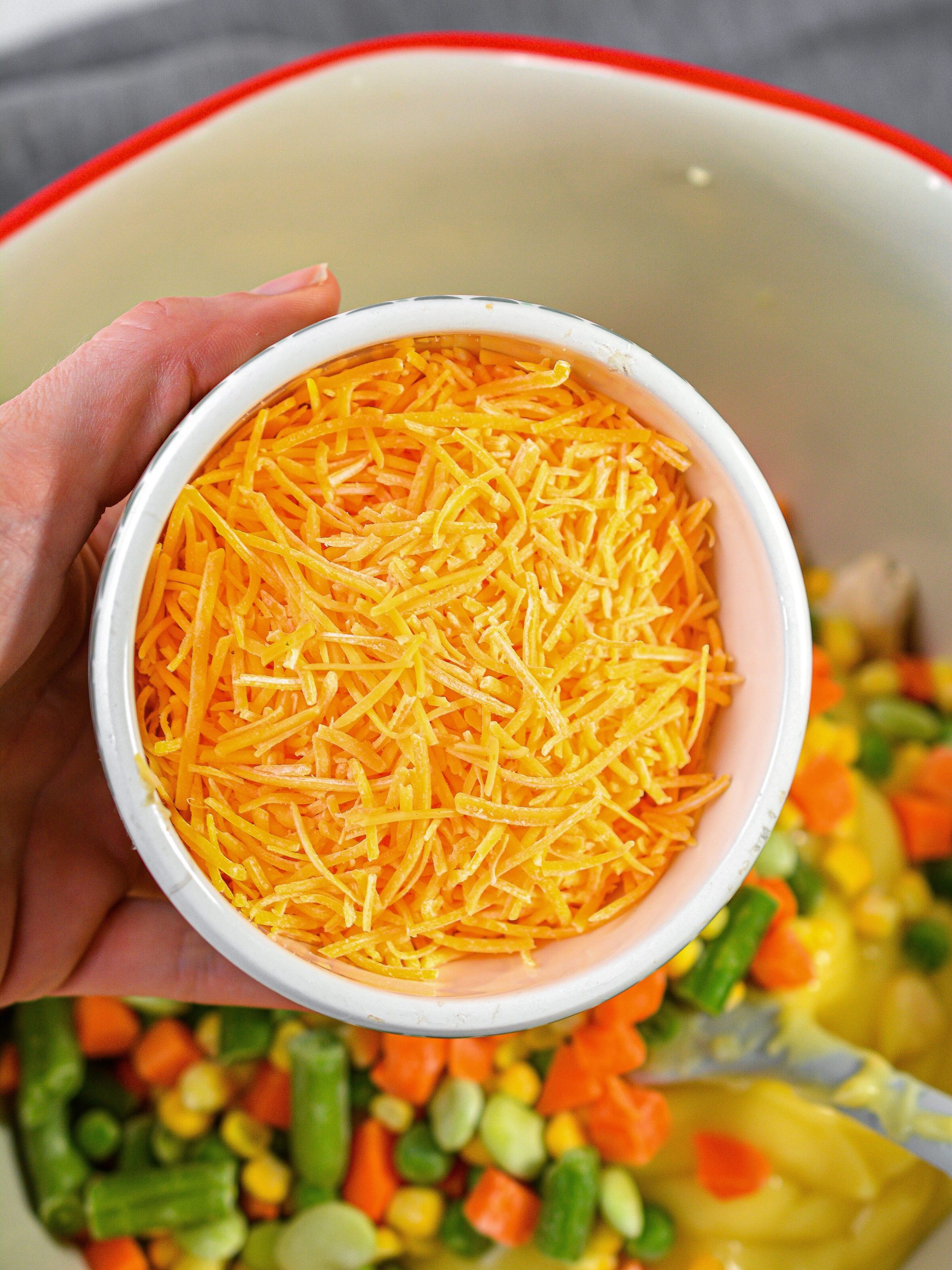 add 1 cup of shredded cheddar cheese.