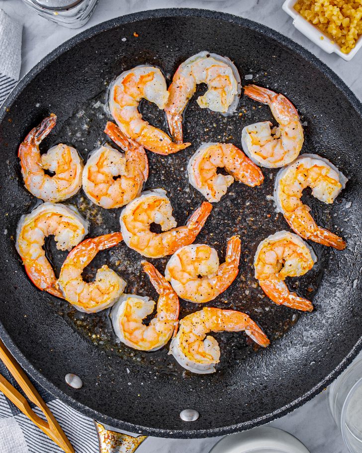Add the shrimp to the skillet 