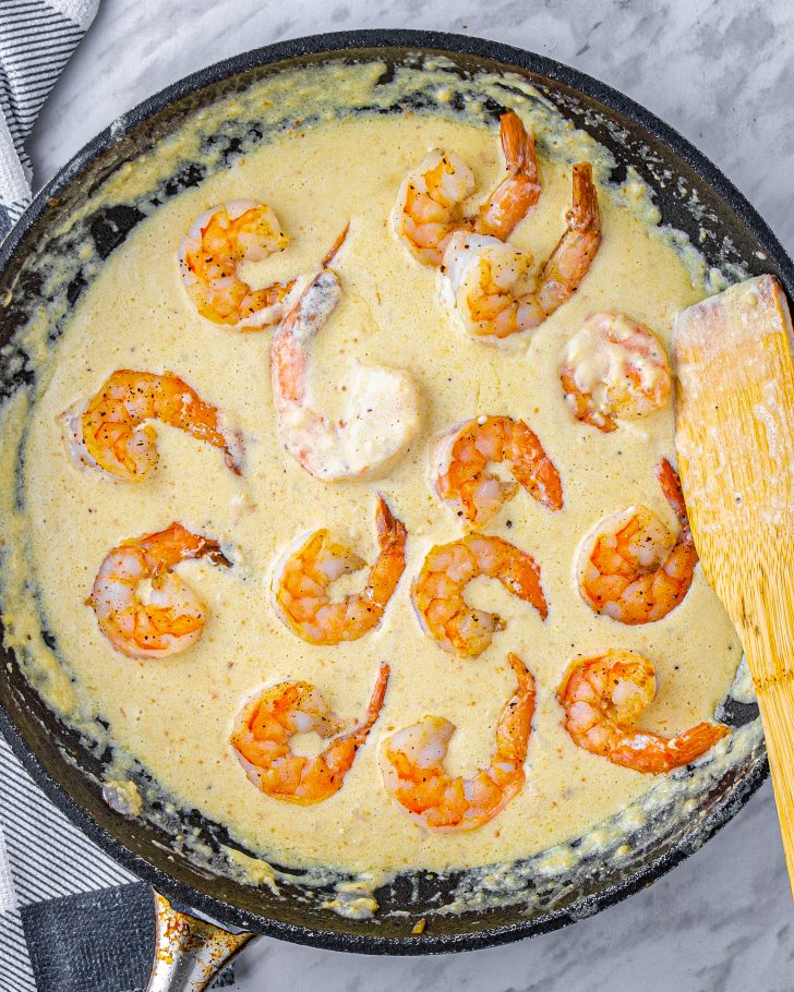 add the shrimp back to the skillet