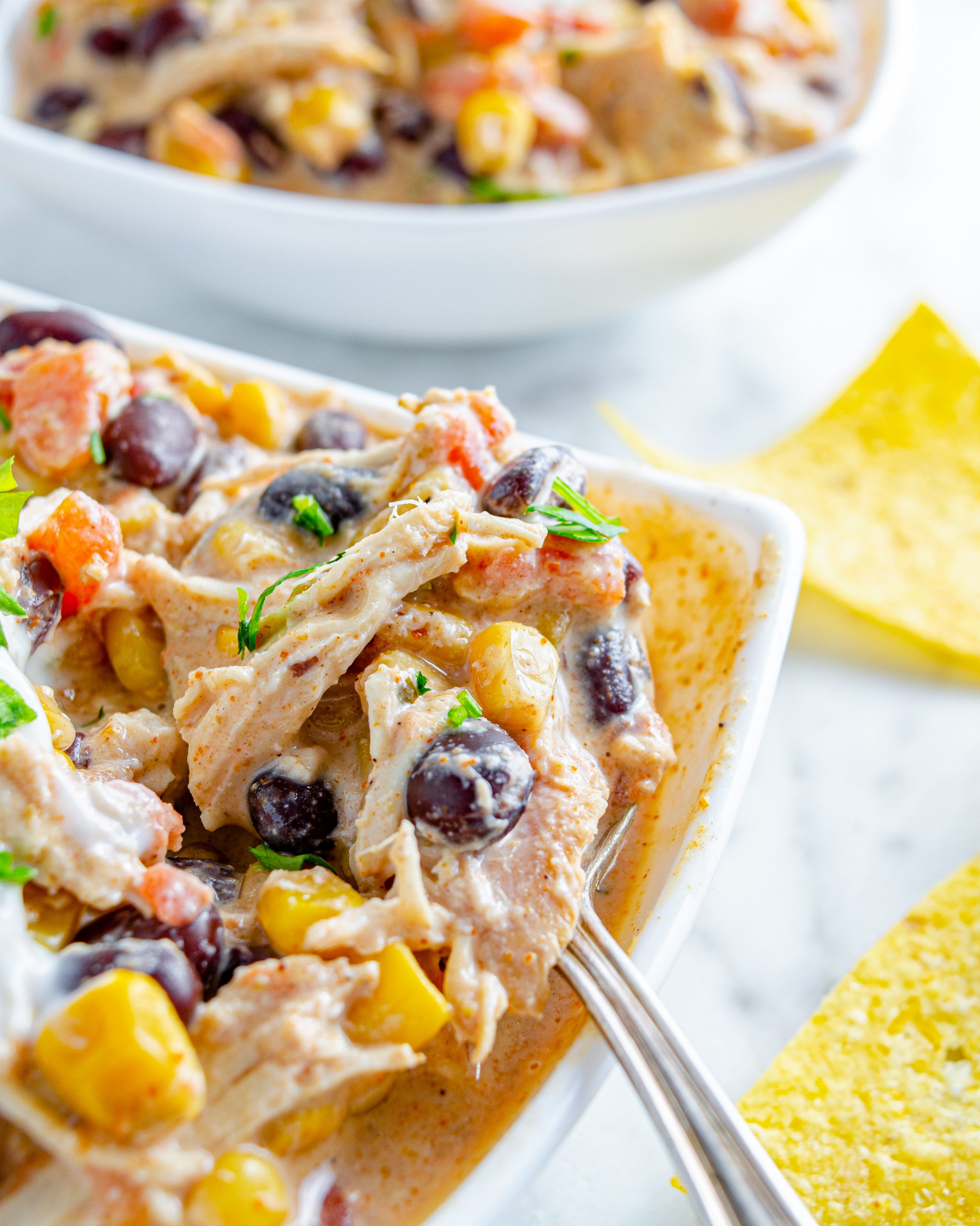 Crockpot Cream Cheese Chicken Chili - Spoonful of Flavor