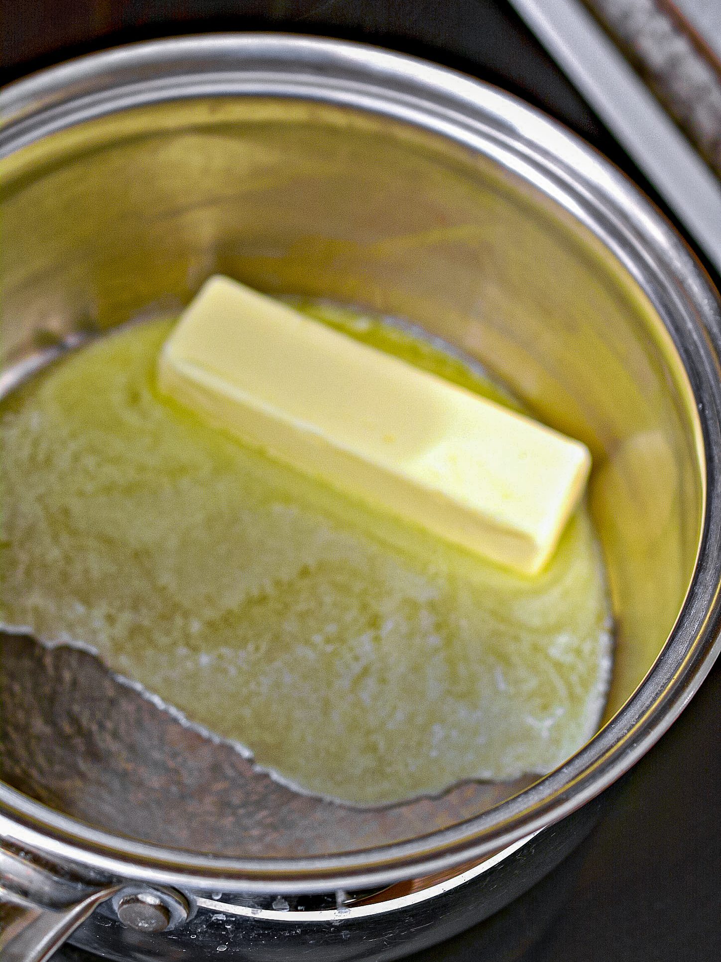In a saucepan over medium-high heat on the stove, add 8 tbsp butter.