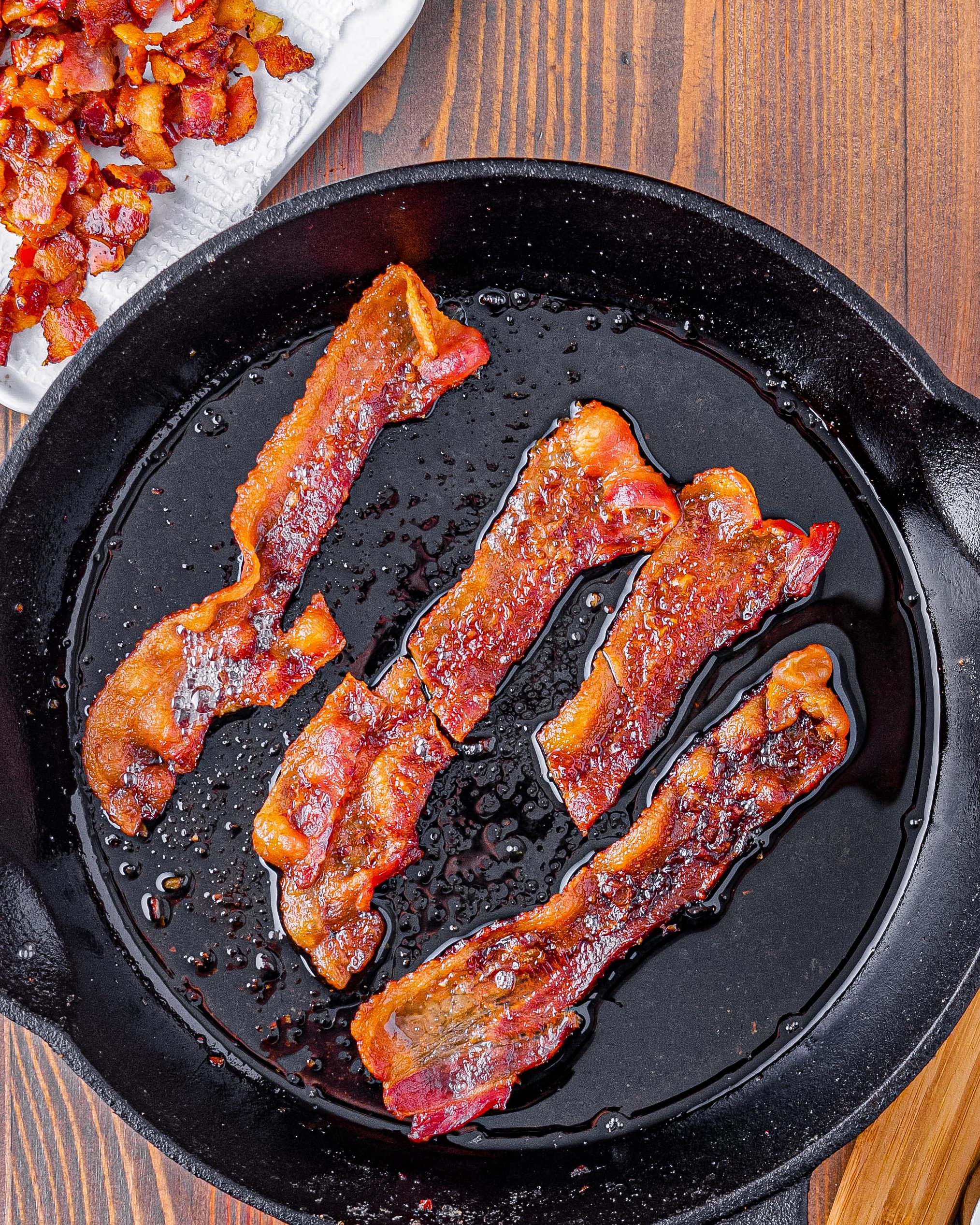 Cook the bacon and set it aside to cool. Reserve the bacon grease.
