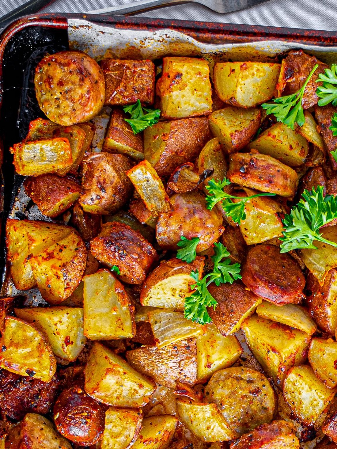 Fried Potatoes Onions and Smoke Polish Sausage - Sweet Pea's Kitchen