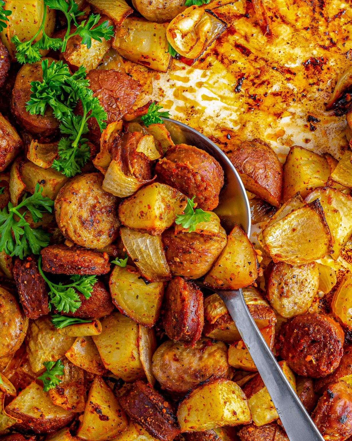 Fried Potatoes Onions and Smoke Polish Sausage - Sweet Pea's Kitchen