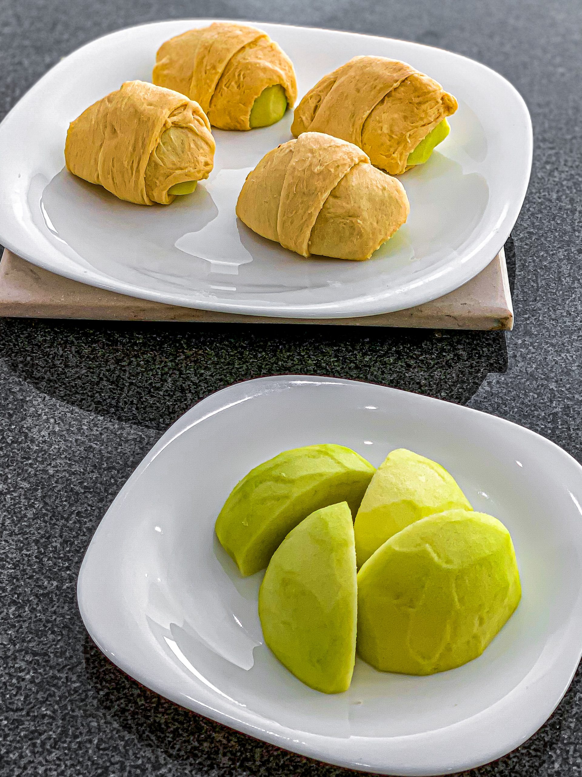 Take the rolls out of the can and wrap each apple piece in one crescent roll.