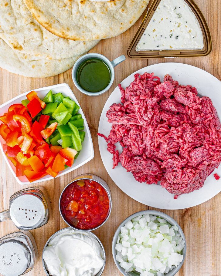 Hamburger Pepper and Onion Gyros ingredients