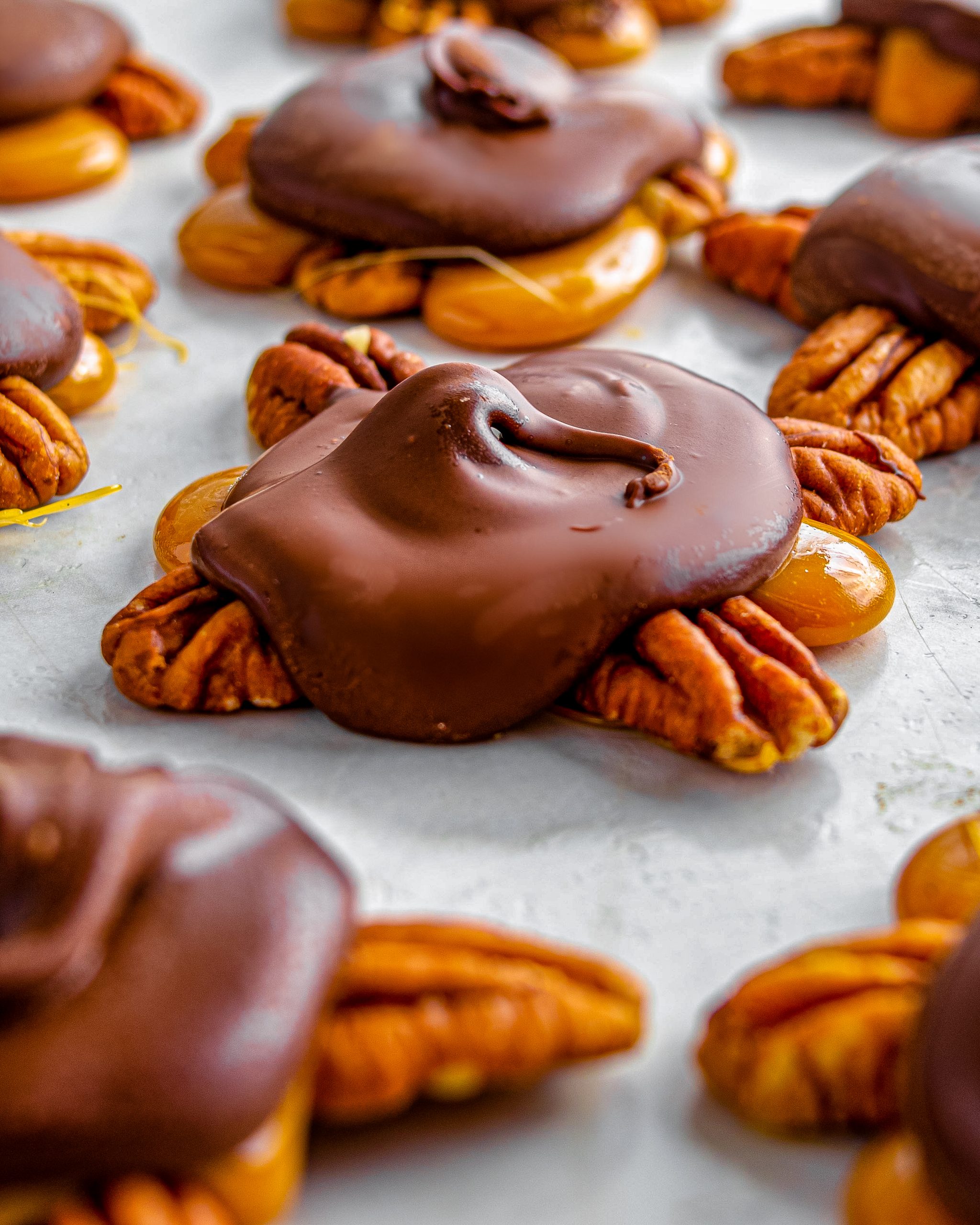 Homemade Turtle Candy with Pecans and Caramel