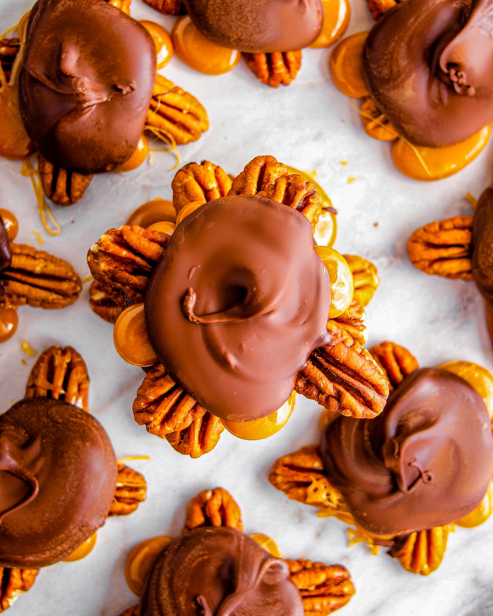 Homemade Turtle Candy with Pecans and Caramel

