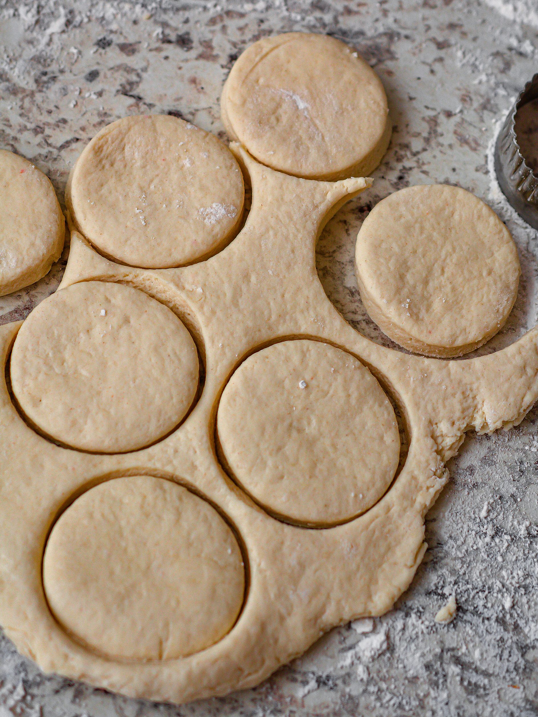 Use a 2 inch cookie cutter to cut circles out of the dough.