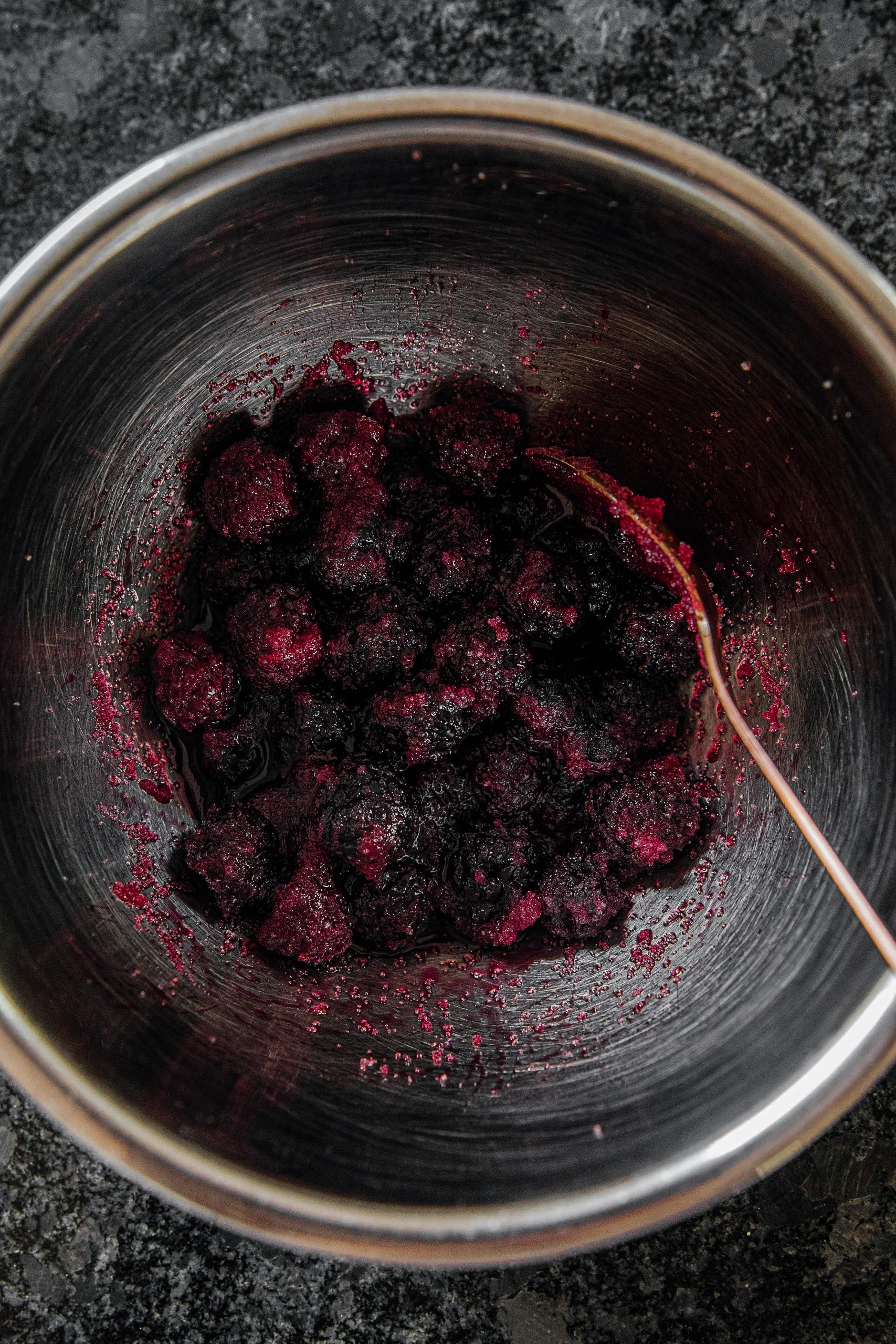 Stir the berries along with the sugar. Make sure everything is mixed very well. Let it sit for about 30 minutes.