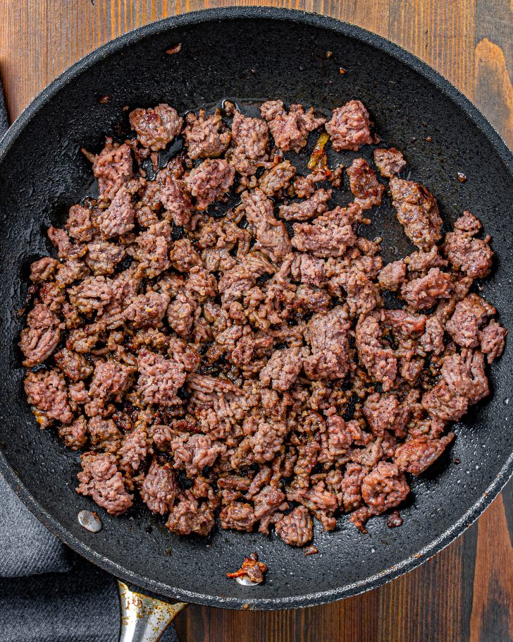 Add the ground beef to a skillet over medium-high heat