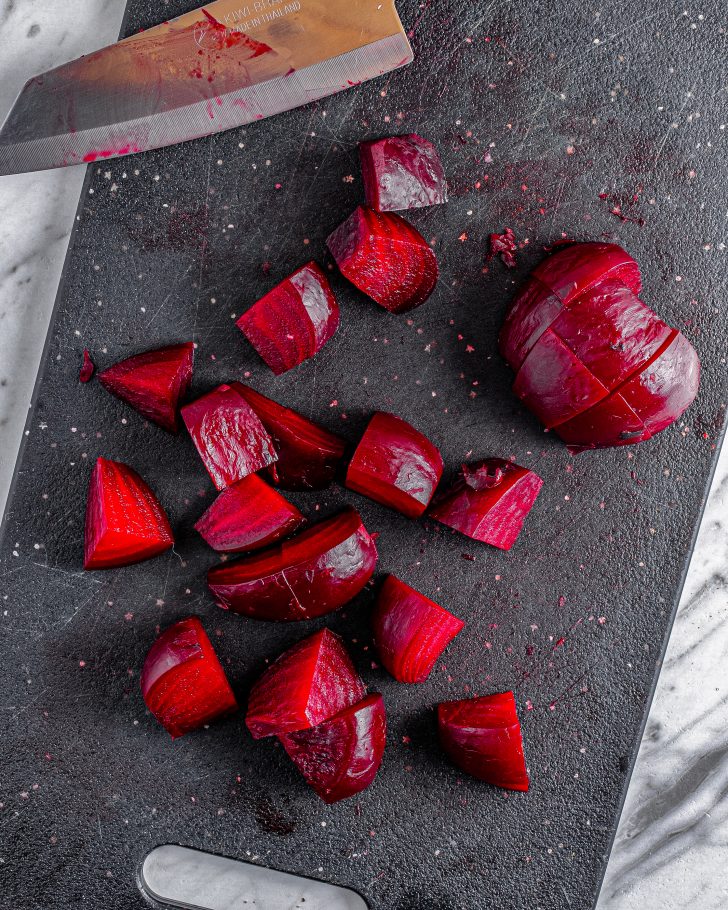 Slice the beets into pieces.