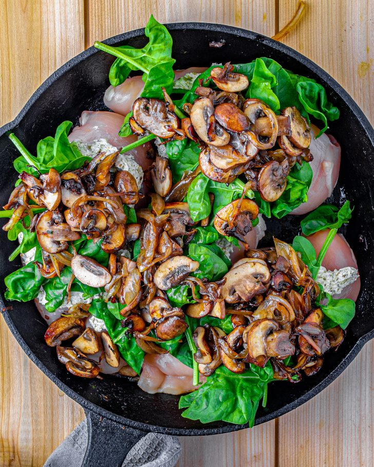 Add the spinach to the skillet with the onions and mushrooms, and saute until wilted. 