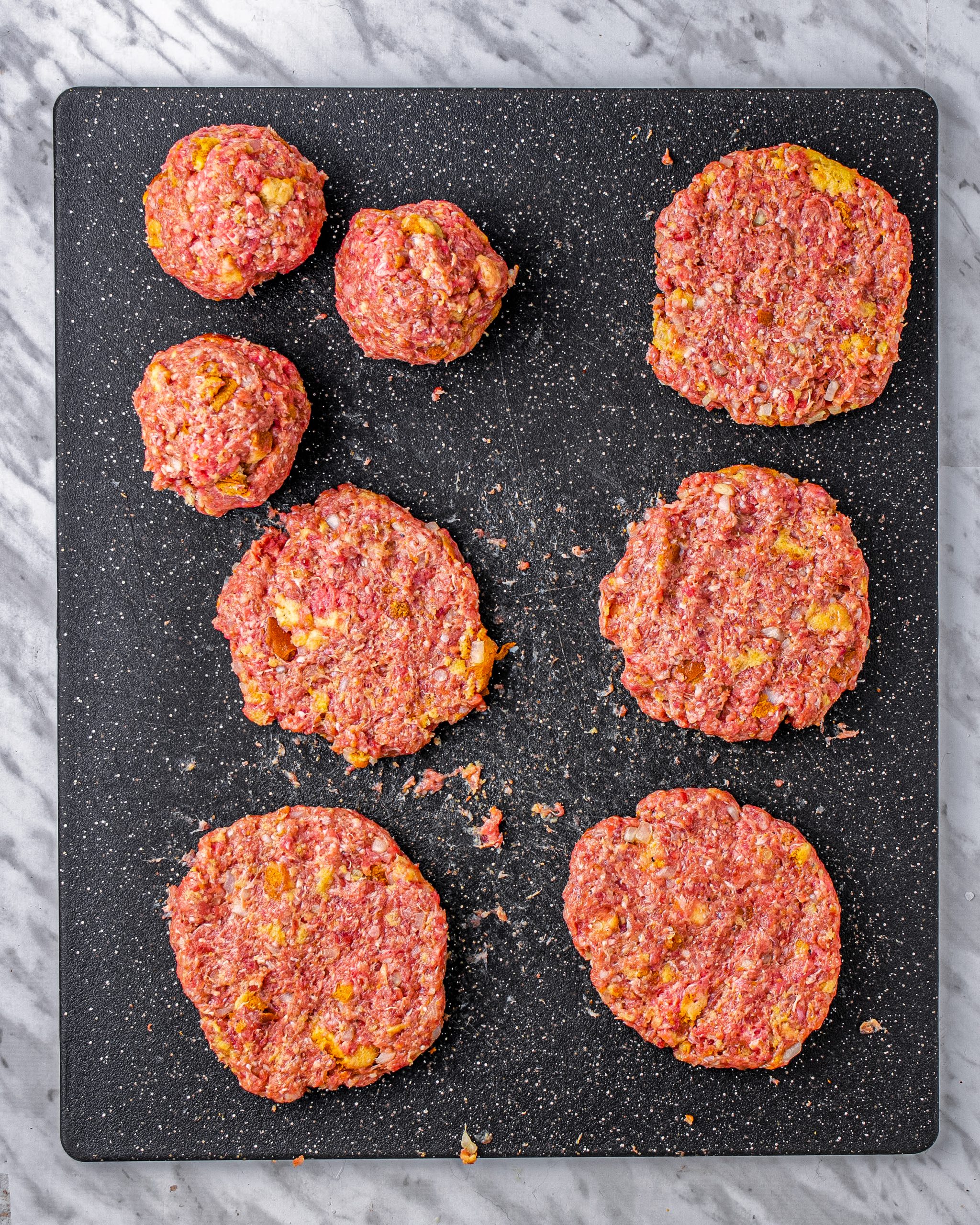 Form the meat mixture into 8 evenly sized patties