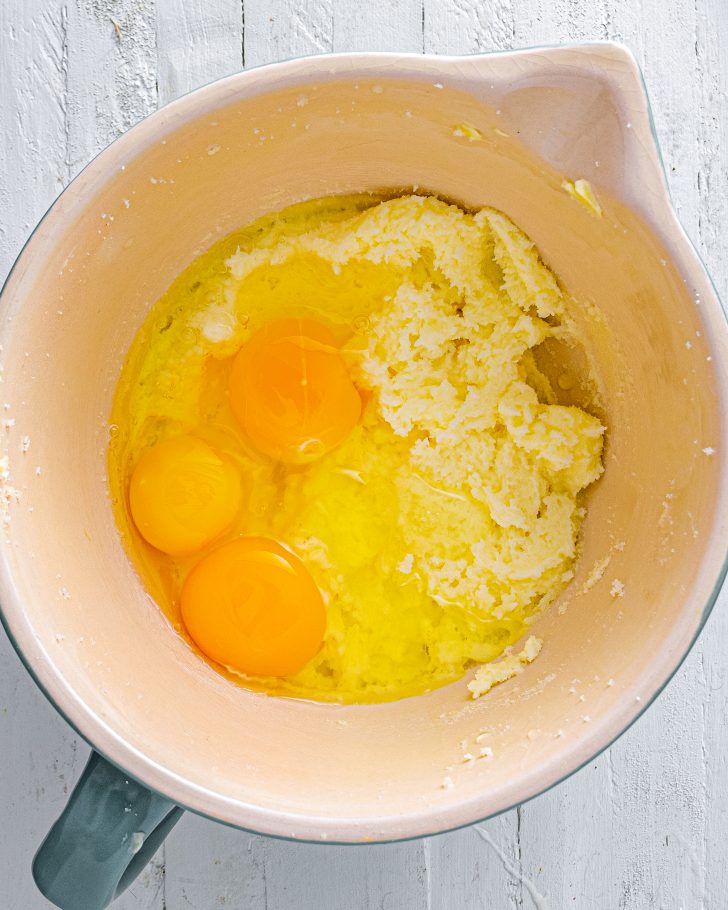 Add the eggs to the mixing bowl, and beat until well combined. 