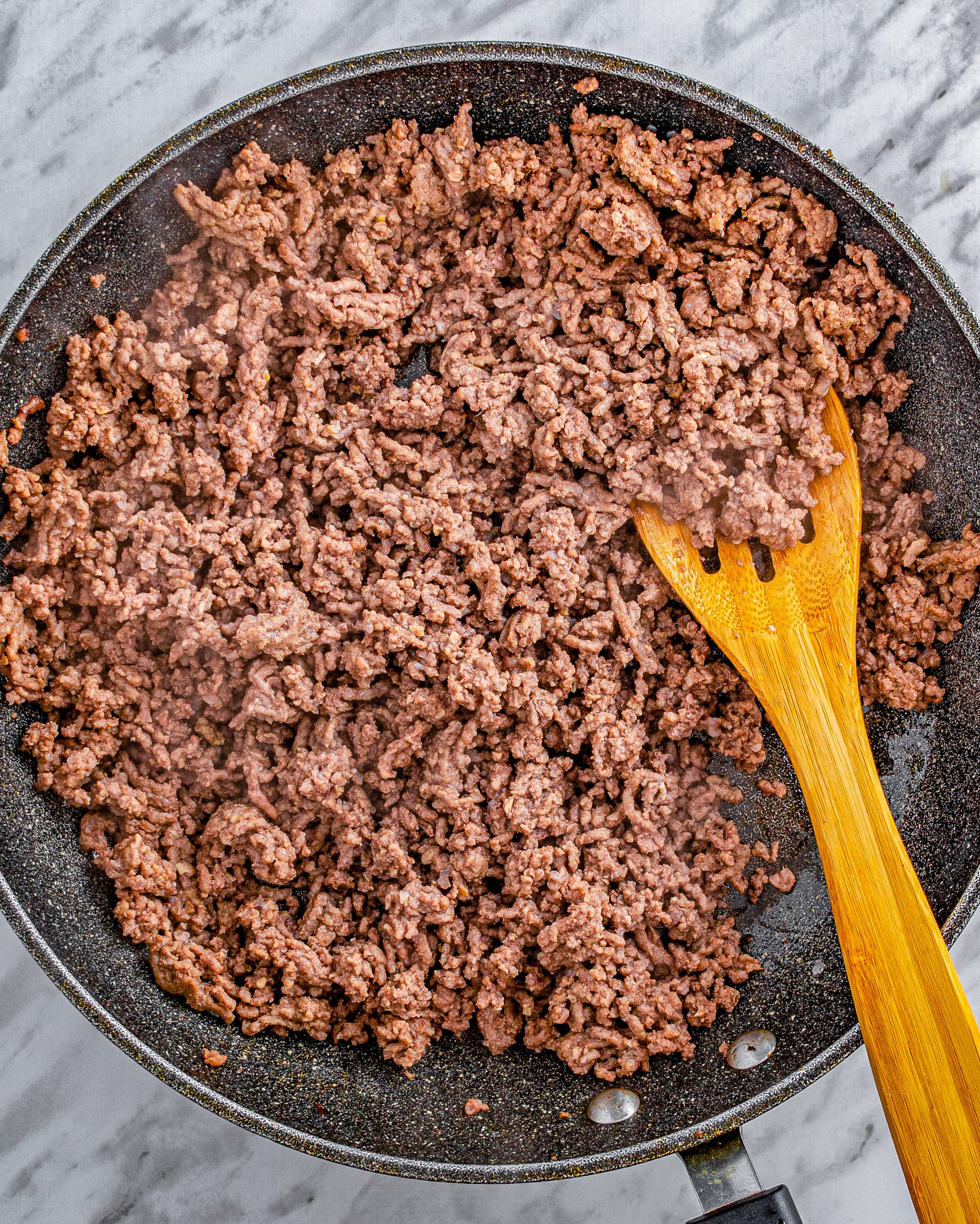 Add the ground beef to a skillet over medium-high heat
