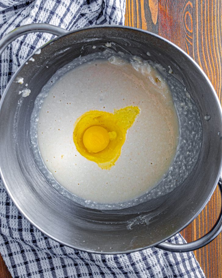 Add the egg to the bowl, and beat until well incorporated.