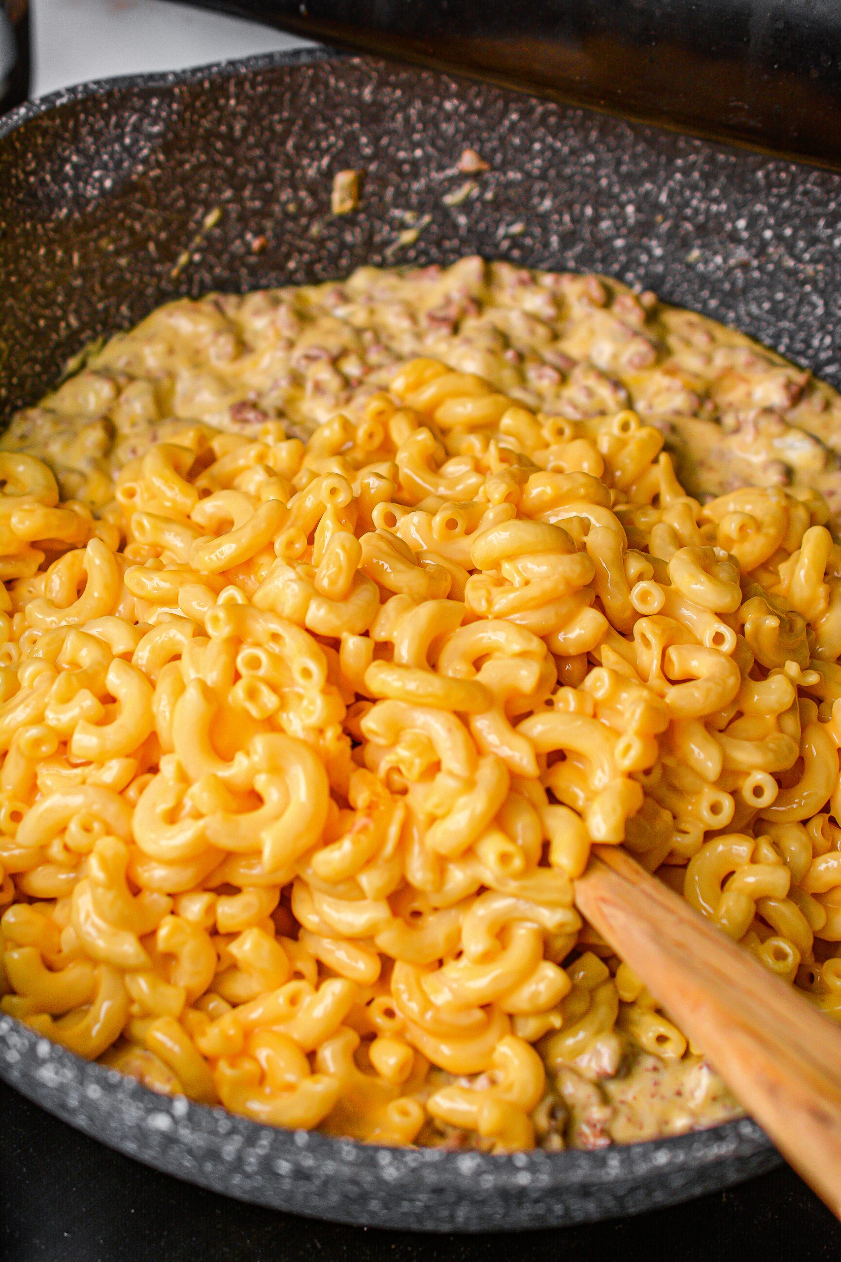 Add the noodles to the skillet, and stir to combine. 